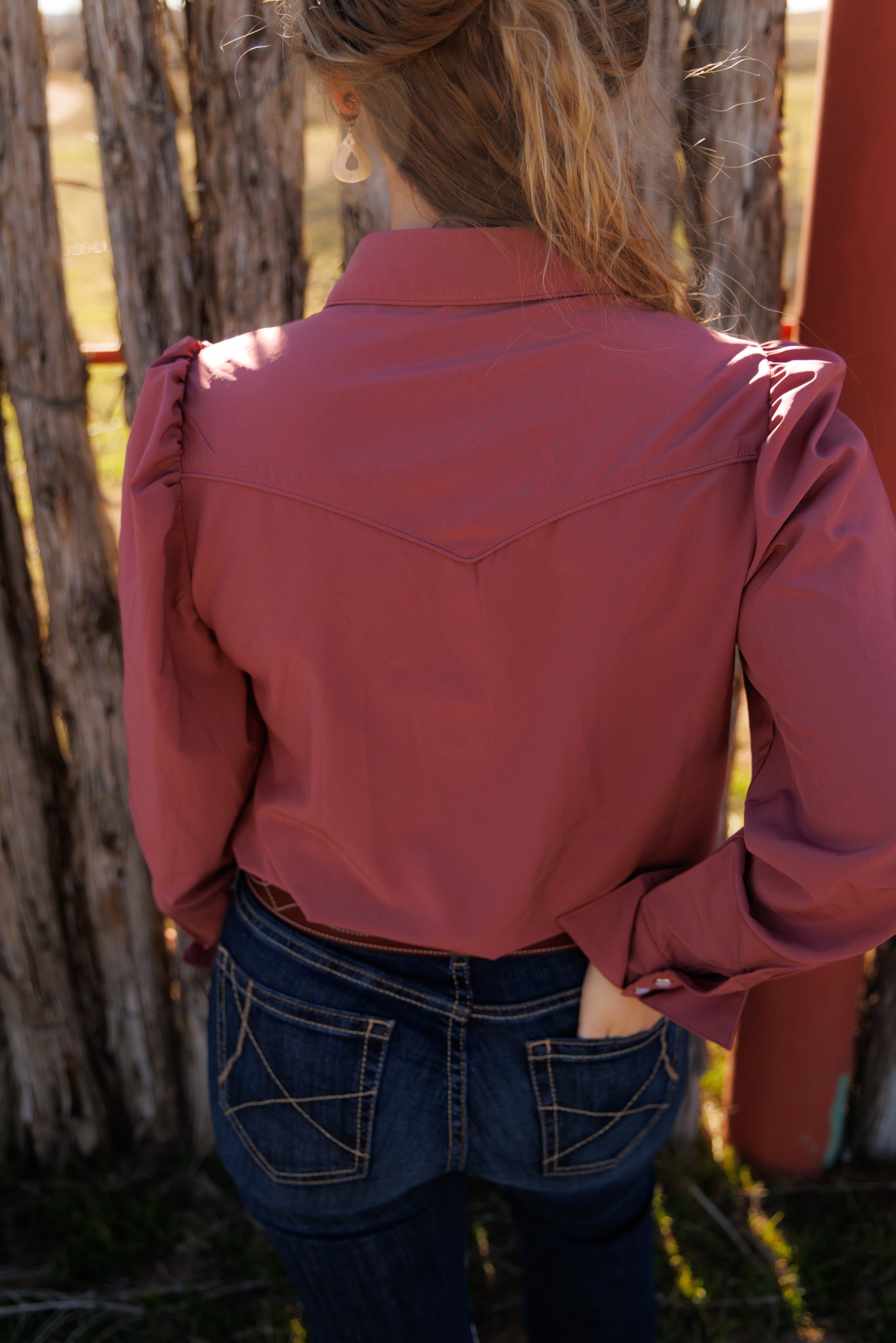 HH2710-WW WINE WATER WICKING PUFF SLEEVE PEARL SNAP