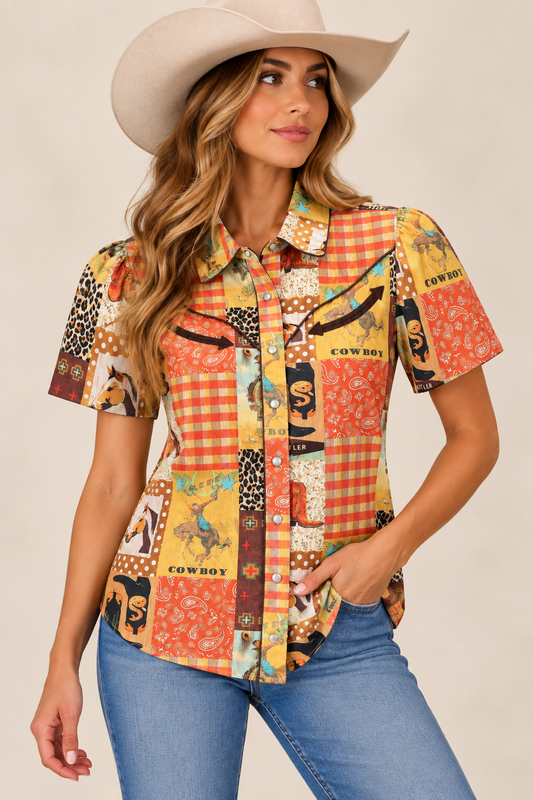 Pearl Snap, Cowboy Collage Short Sleeve HH2707 (Pack of 7)