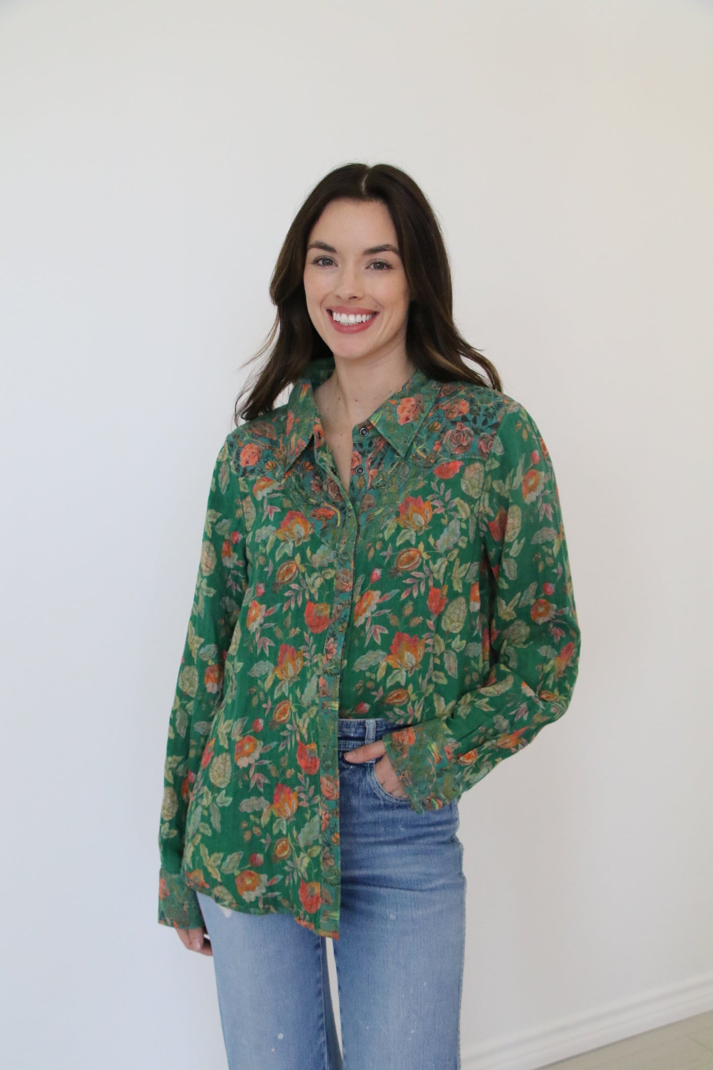 HH2400 PRINTED GAUZE GREEN PEARL SNAP