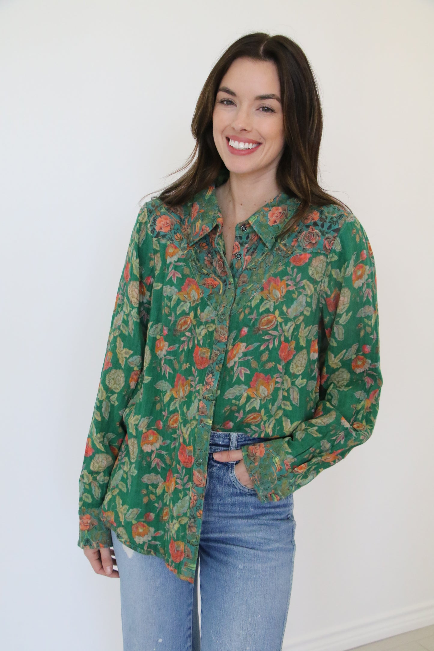 HH2400 PRINTED GAUZE GREEN PEARL SNAP