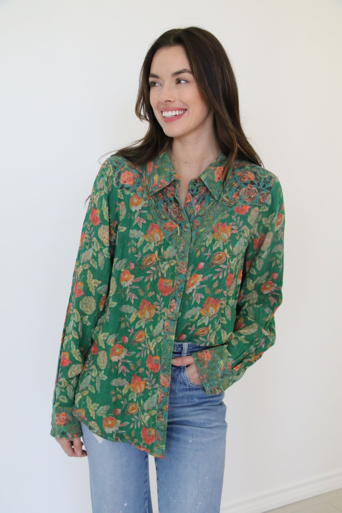 HH2400 PRINTED GAUZE GREEN PEARL SNAP