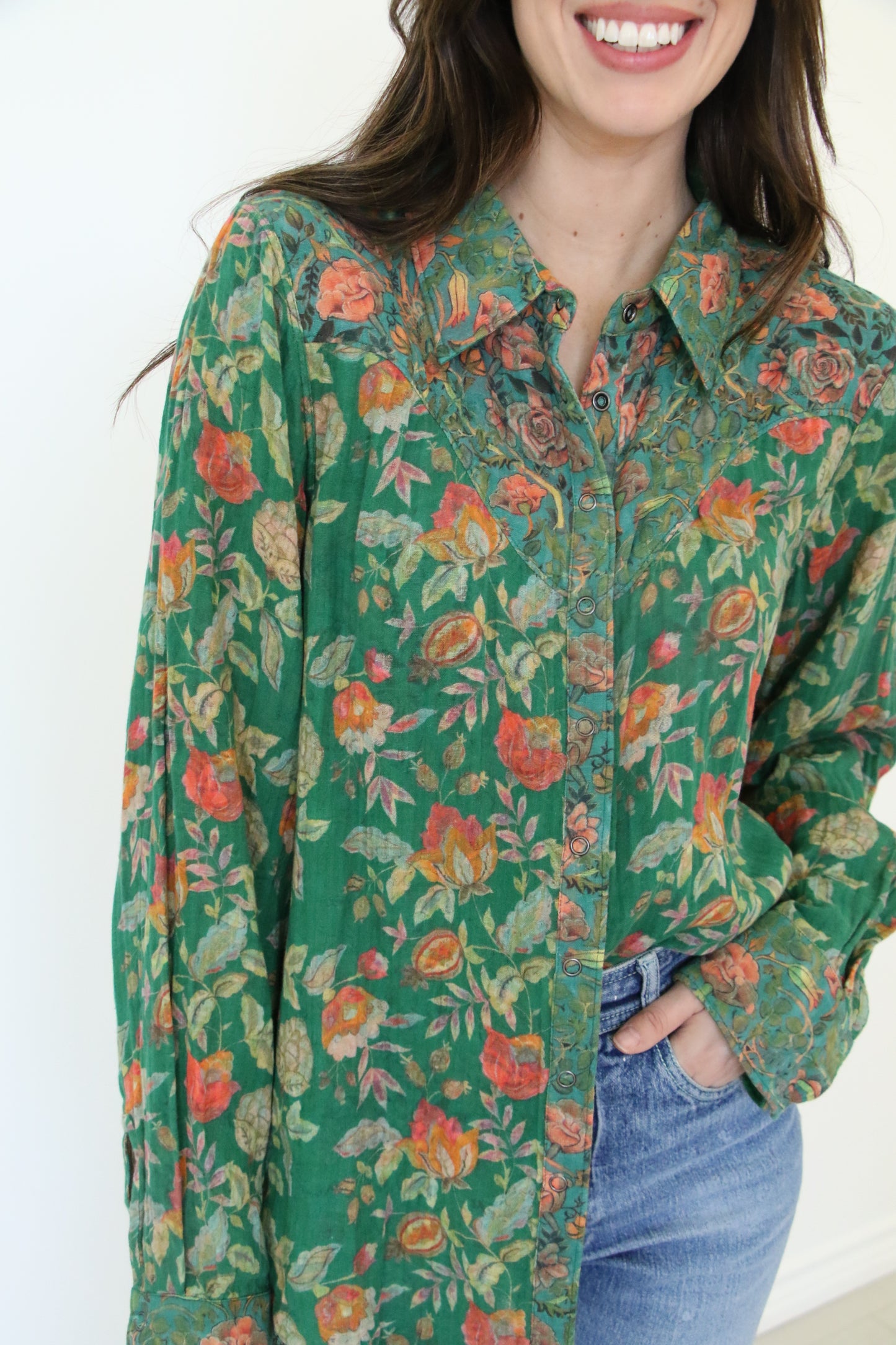 HH2400 PRINTED GAUZE GREEN PEARL SNAP