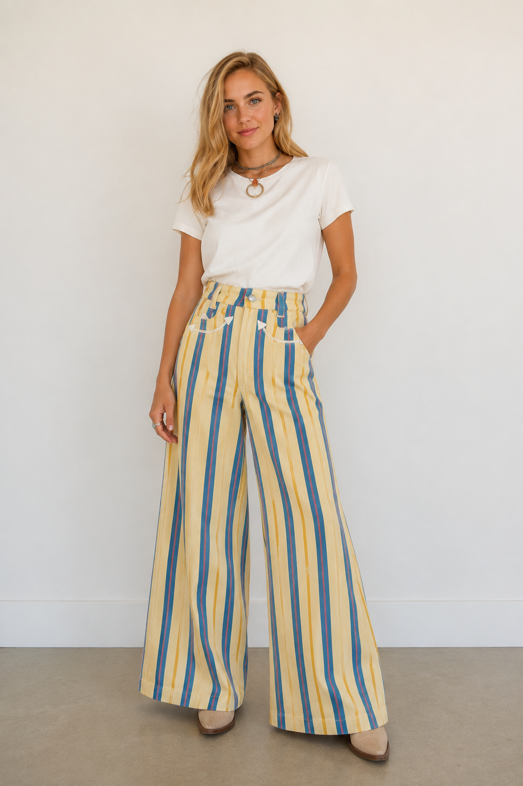 Pants, Yellow Turquoise Pink Stripe Smiley Wide Leg HH8900 (Pack OF 7)