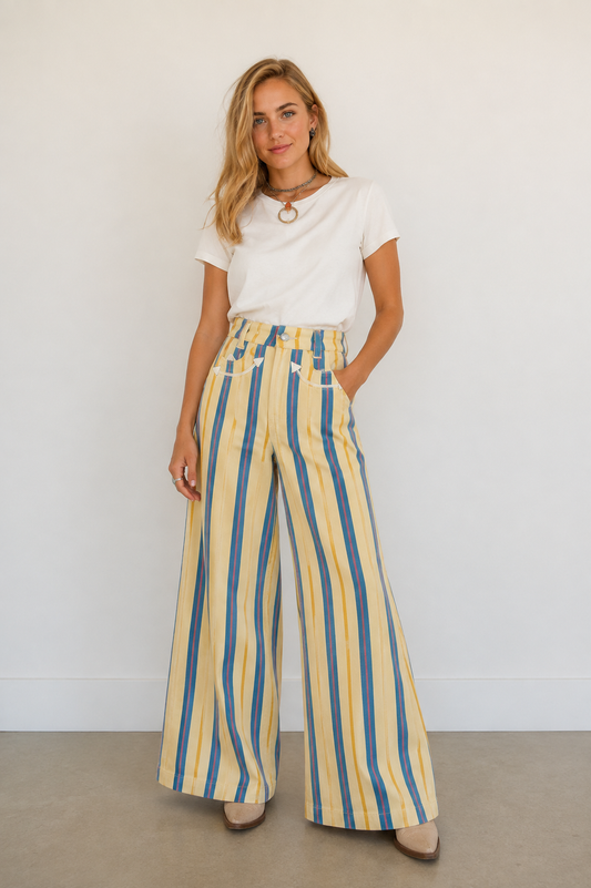 Pants, Yellow Turquoise Pink Stripe Smiley Wide Leg HH8900 (Pack OF 7)