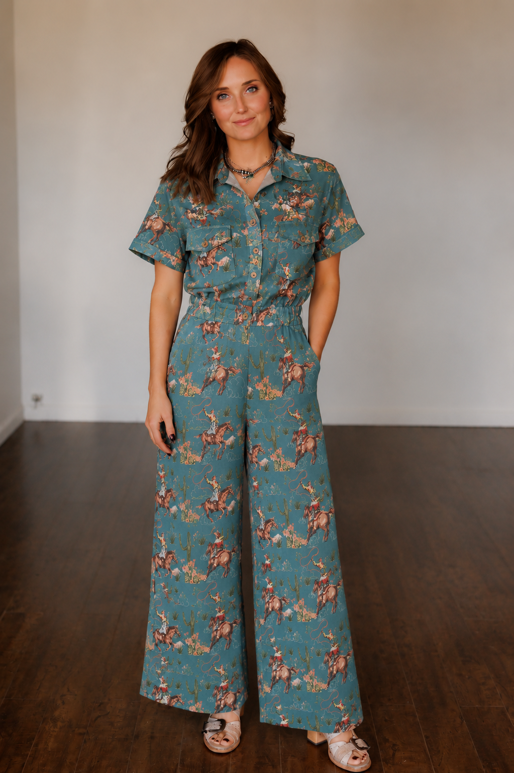 Romper, Turquoise Cactus Cowgirl HH70 (Pack OF 7)