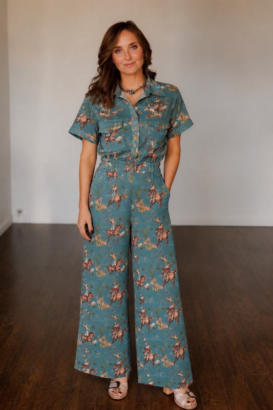 Romper, Turquoise Cactus Cowgirl HH70 (Pack OF 7)
