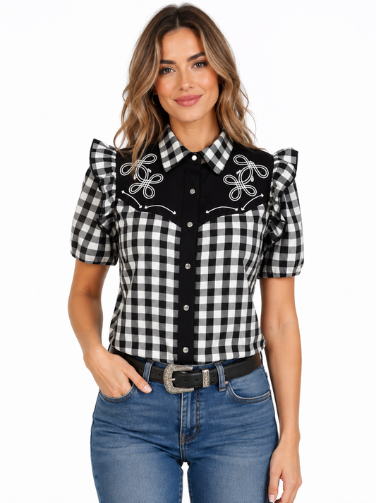 Pearl Snap, Black Gingham Ruffle SS HH2735(Pack of 7)