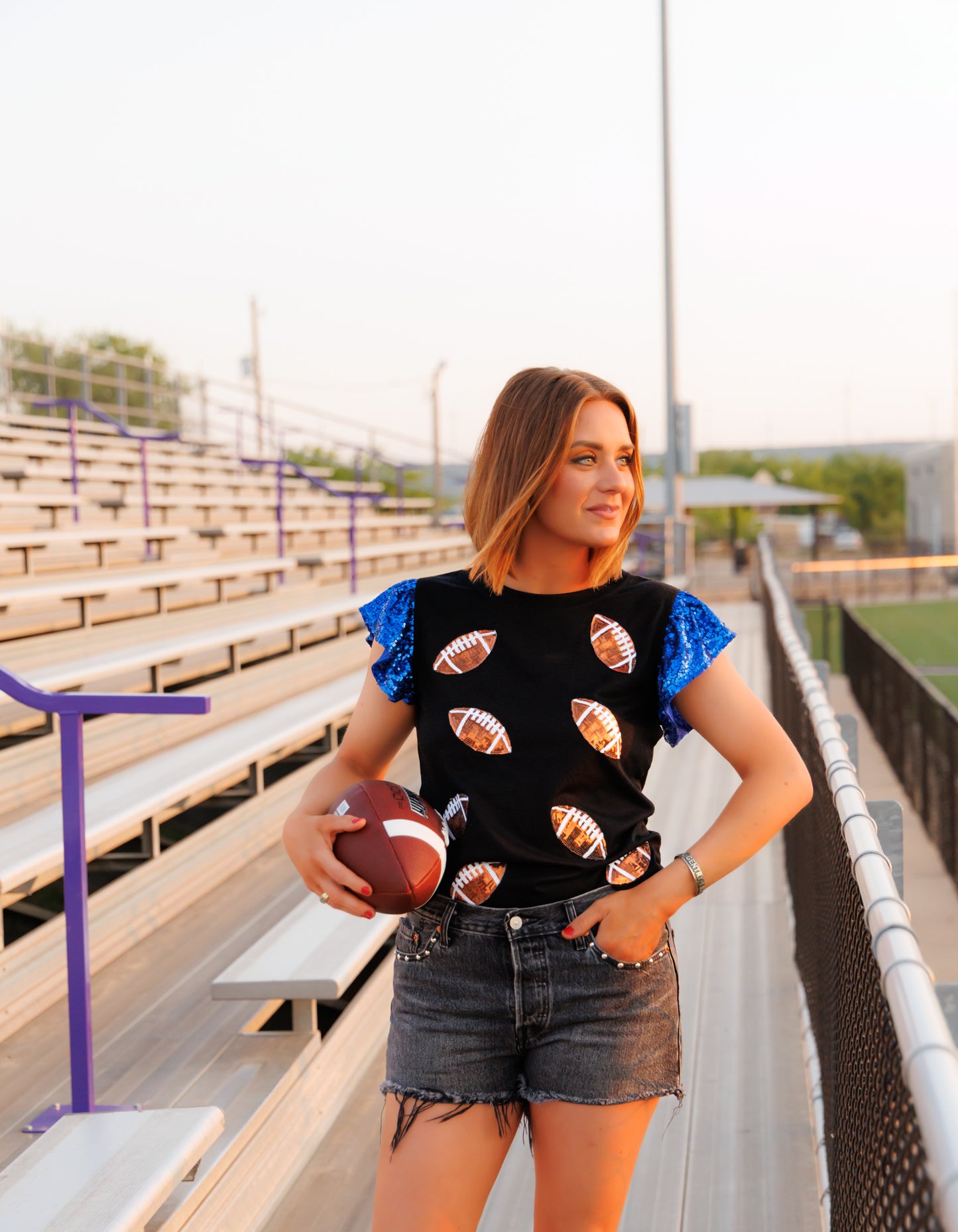 HH250 FOOTBALL BLUE SEQUIN SLEEVES