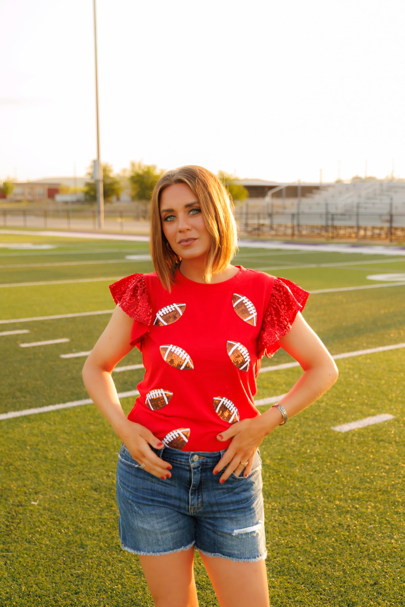 HH250 FOOTBALL RED SEQUIN SLEEVES