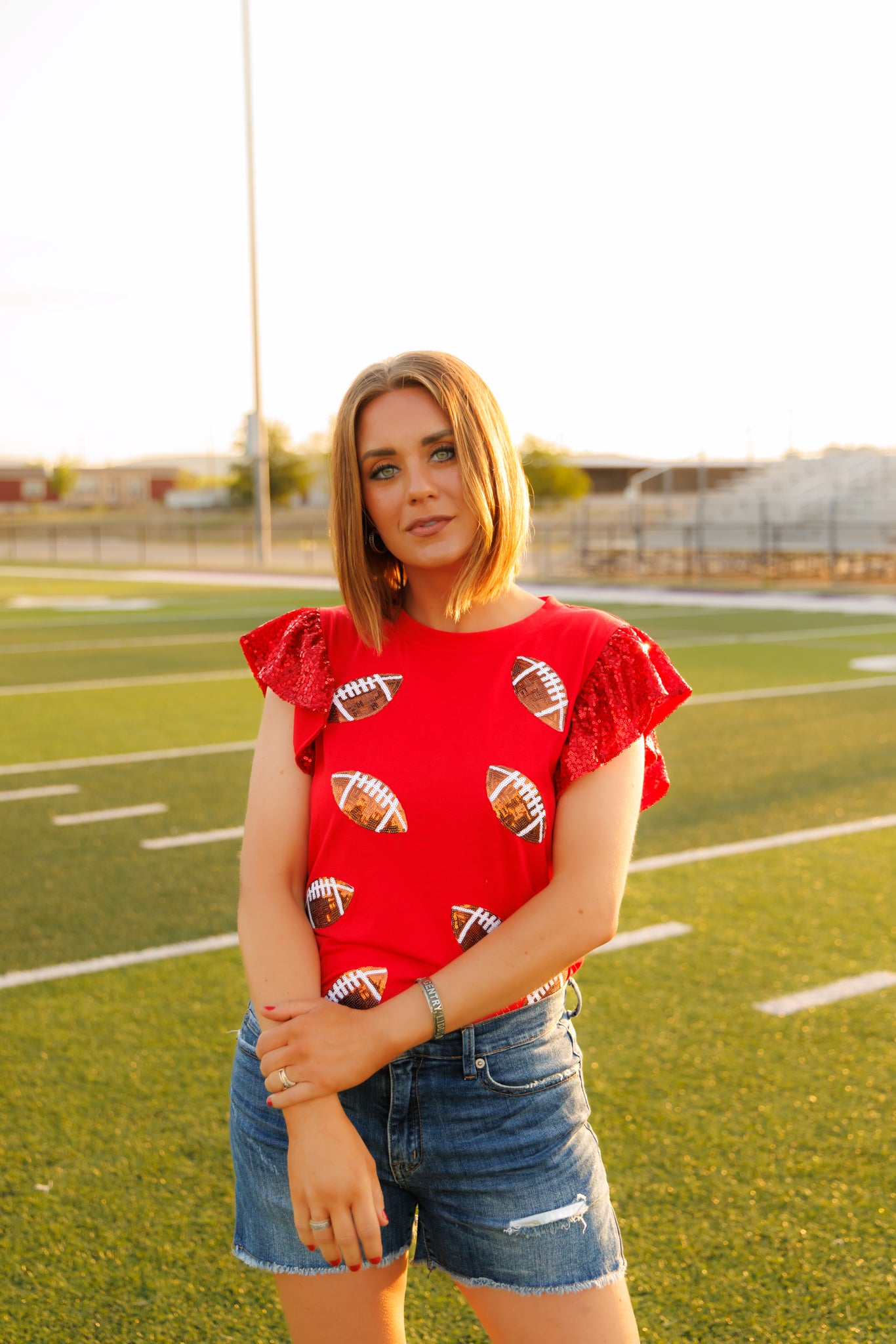 HH250 FOOTBALL RED SEQUIN SLEEVES