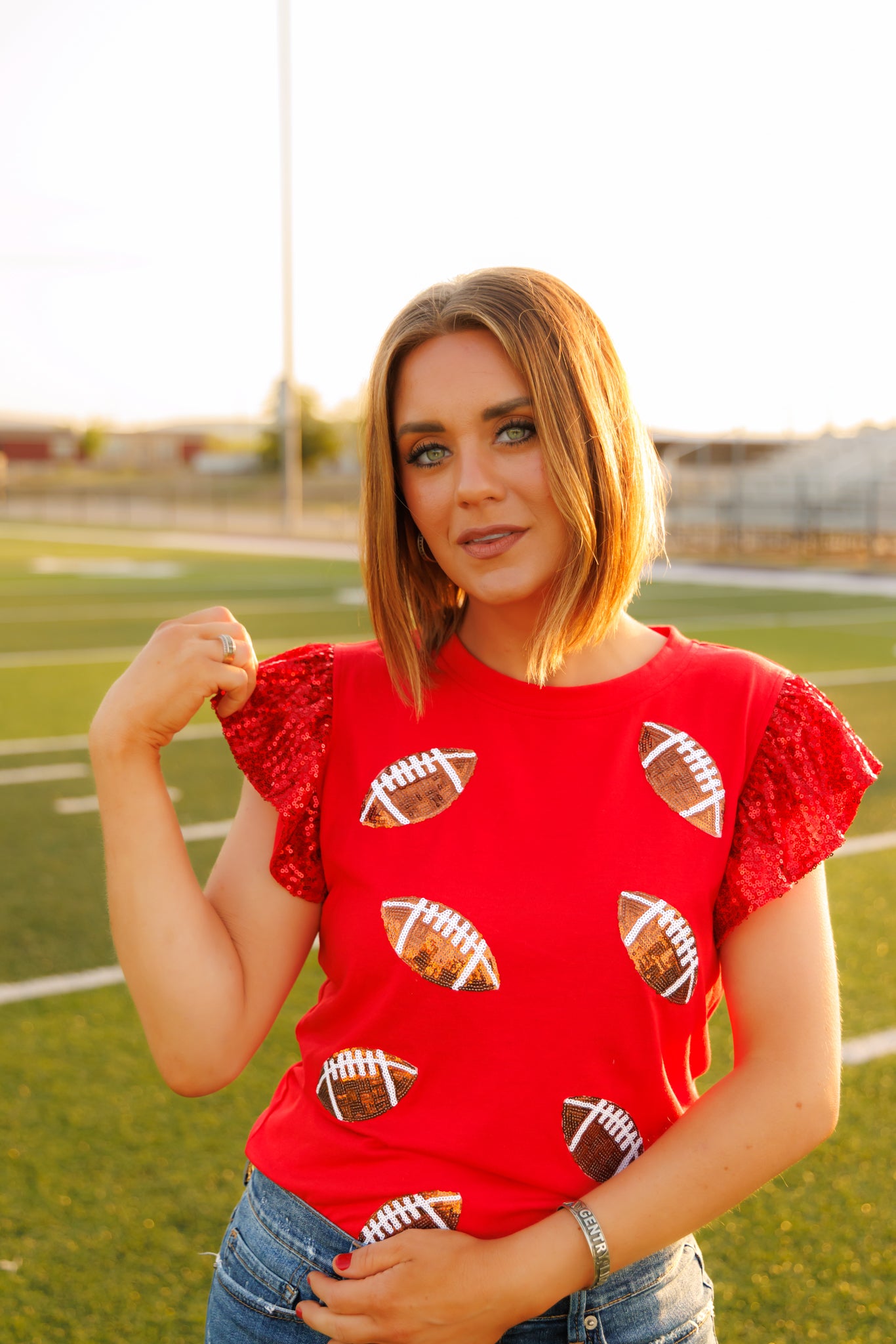 HH250 FOOTBALL RED SEQUIN SLEEVES