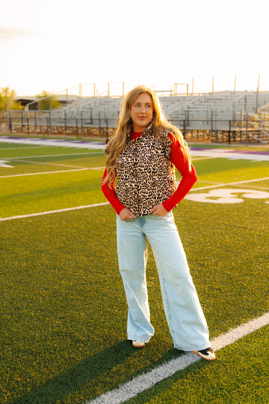 HH1171 LEOPARD RUFFLE PUFFER VEST