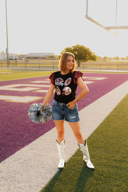 HH250 GO FIGHT WIN MAROON SEQUIN SLEEVES