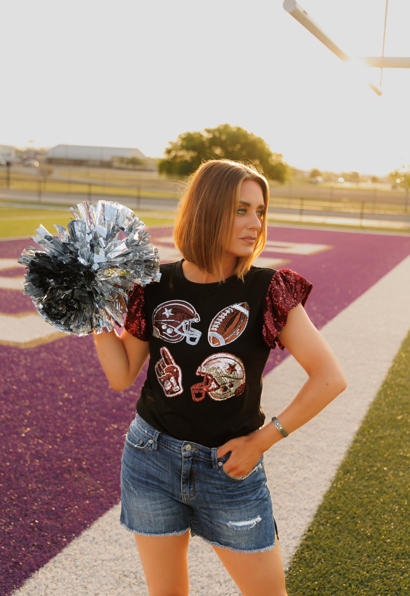 HH250 GO FIGHT WIN MAROON SEQUIN SLEEVES