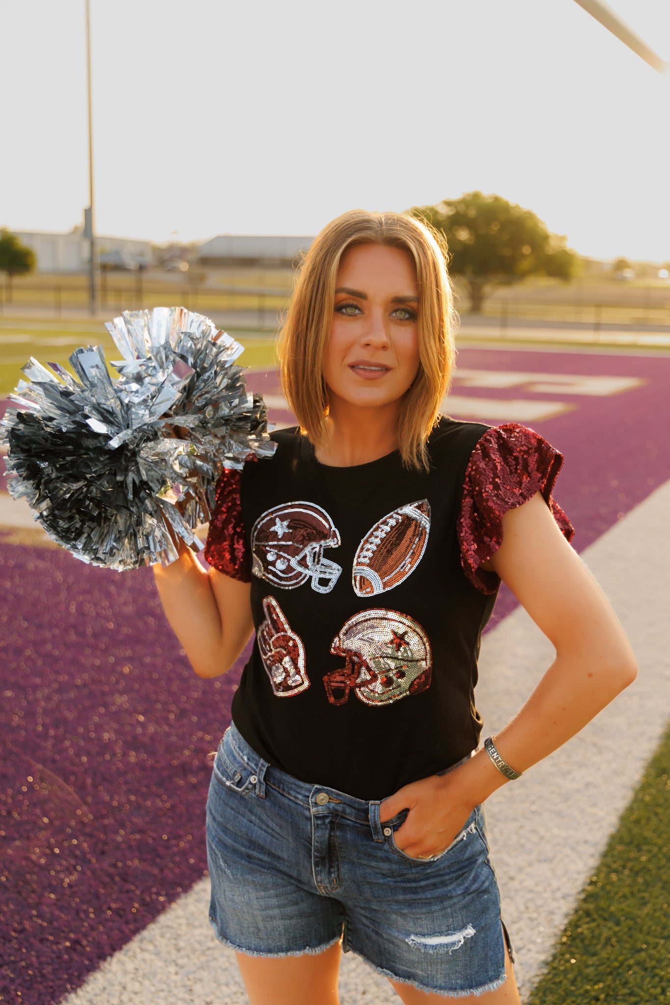 HH250 GO FIGHT WIN MAROON SEQUIN SLEEVES