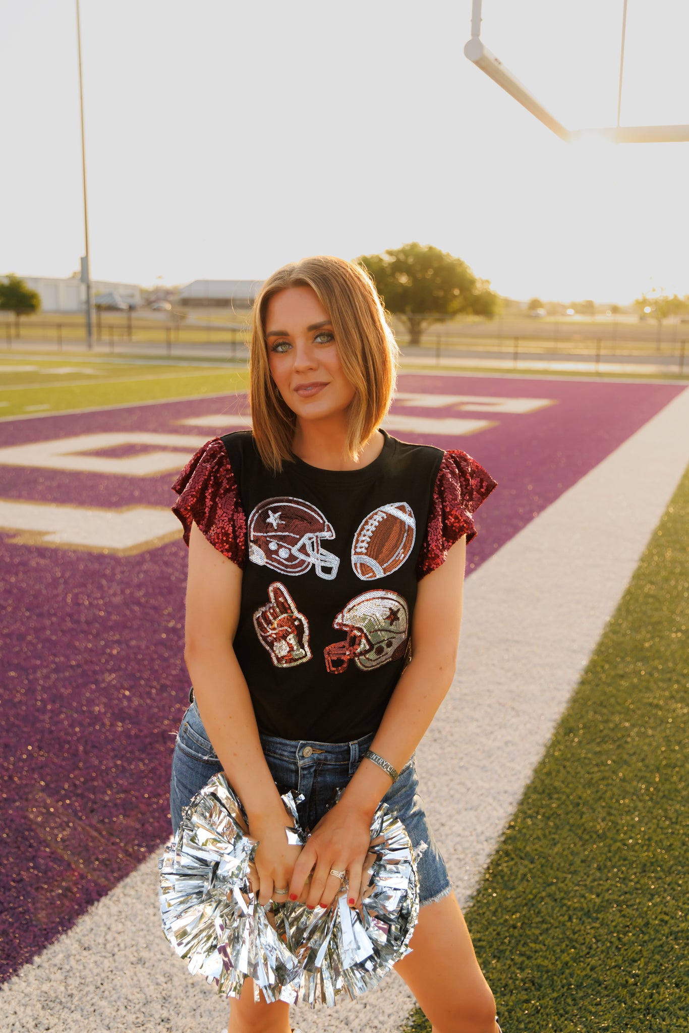 HH250 GO FIGHT WIN MAROON SEQUIN SLEEVES