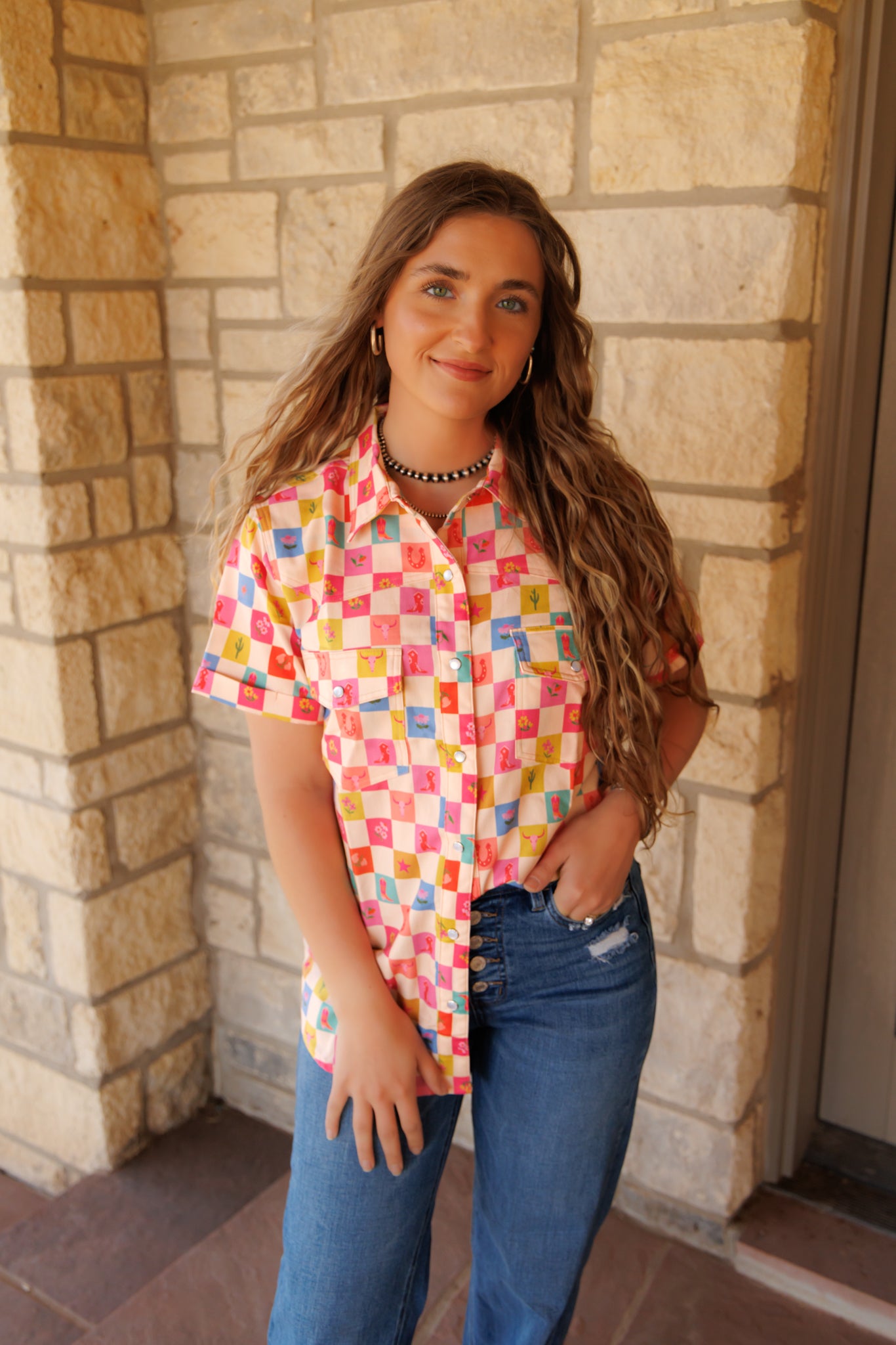 HH10 COWGIRL CHECK SS CUFFED PEARLS SNAP