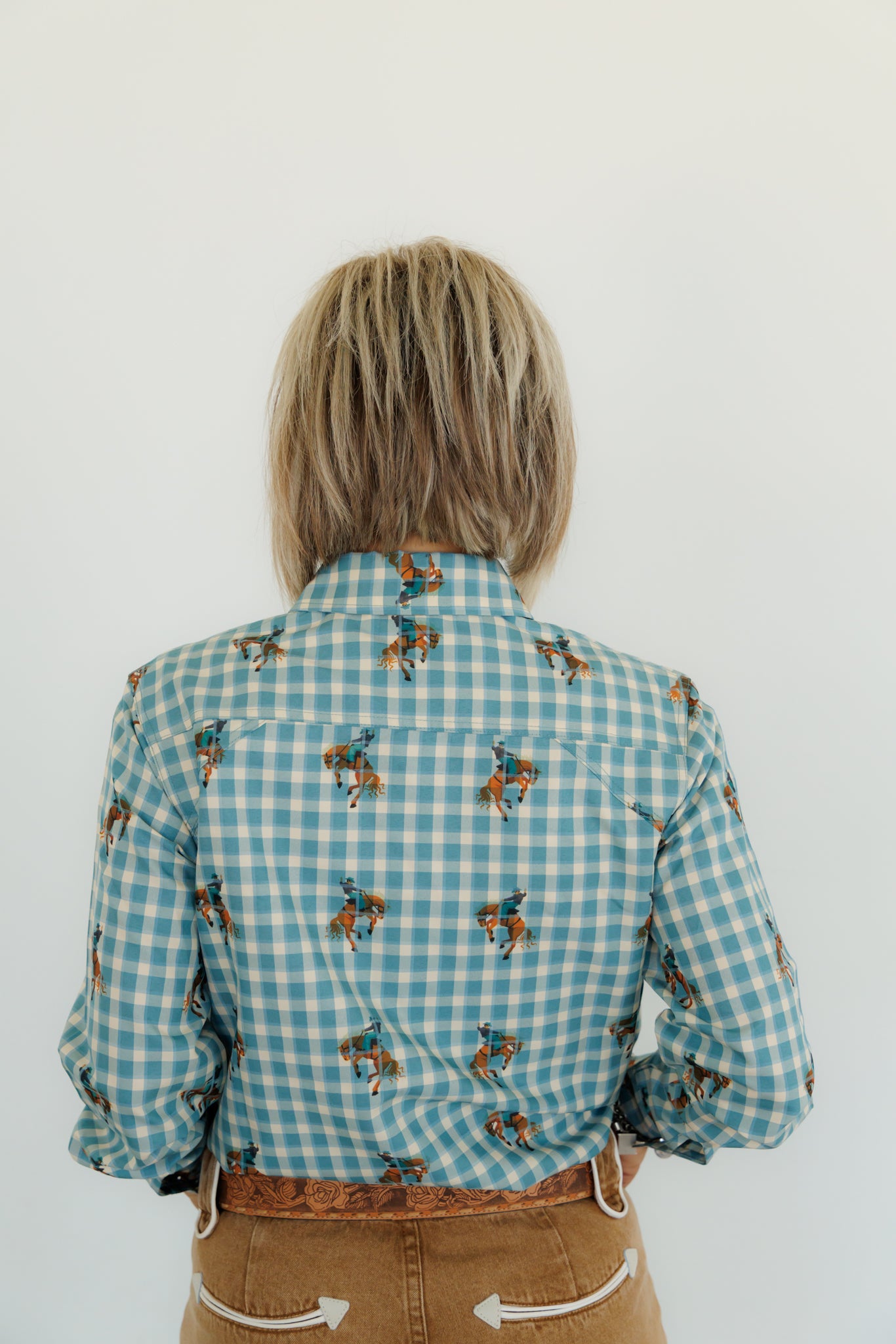 Pearl Snap, Teal Gingham Bucking Horse LS HH11 (Pack OF 7)