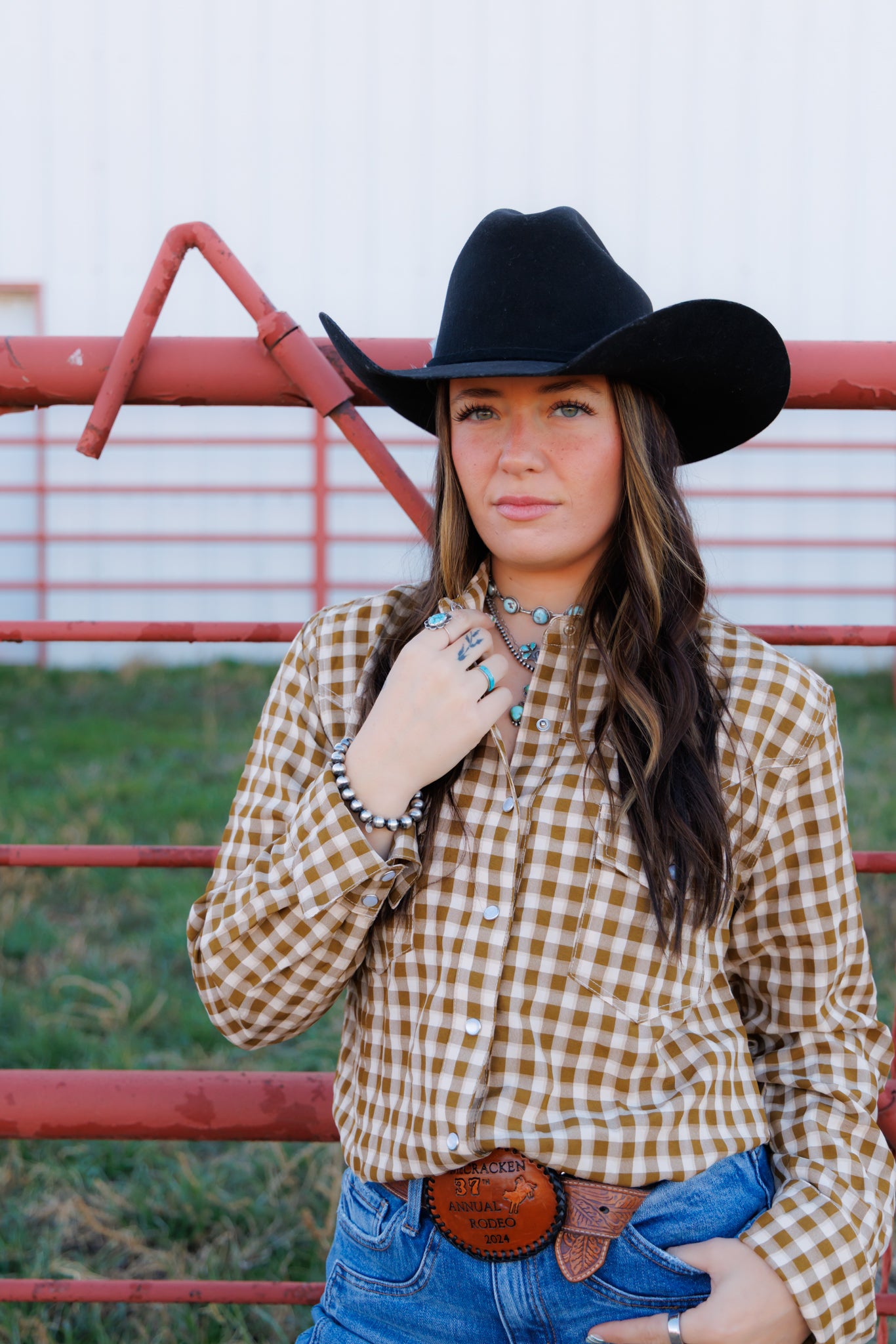 Pearl Snap, Brown/Olive Gingham HH11 (Pack OF 7)