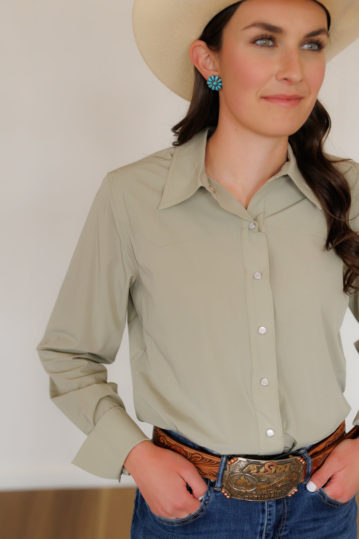Sage Performance Long Sleeve Pearl Snap  (HH12)