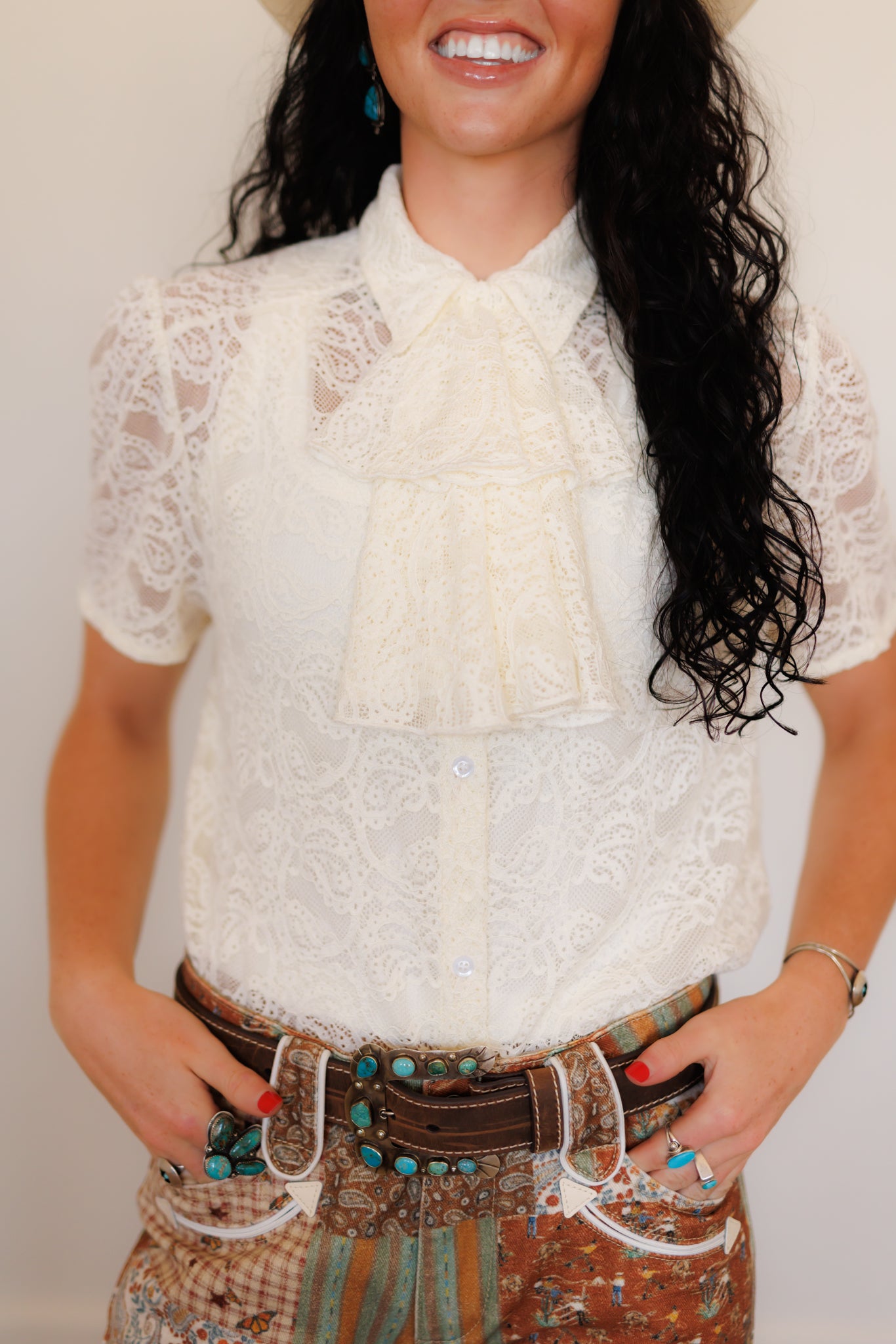 Tie Top,  Cream Lace Ruffle TIE TOP HH179(Pack of 7)