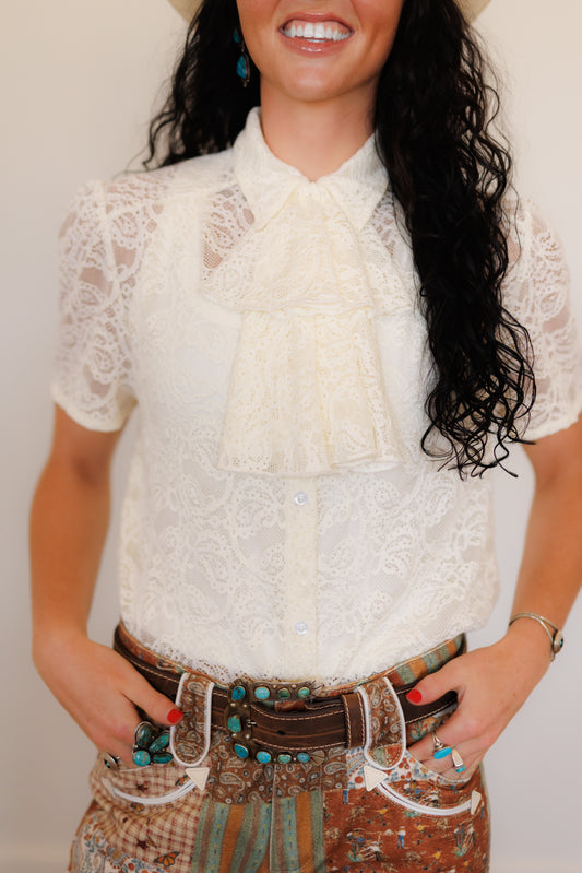 Tie Top,  Cream Lace Ruffle TIE TOP HH179(Pack of 7)