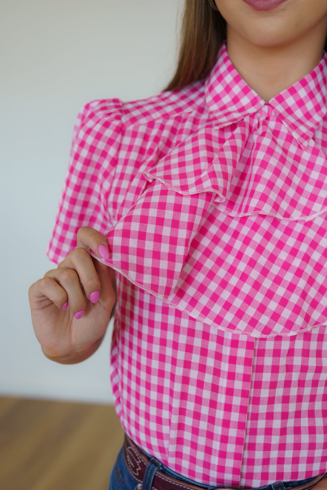 Tie Top,  Pink Gingham Ruffle TIE TOP HH179(Pack of 7)