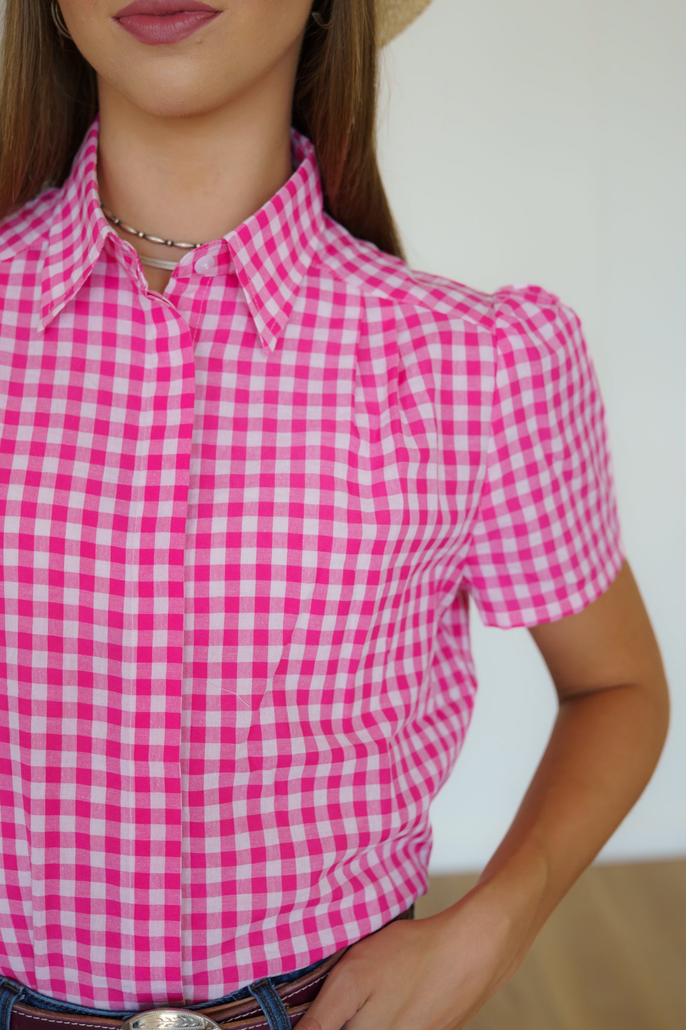 Tie Top,  Pink Gingham Ruffle TIE TOP HH179(Pack of 7)
