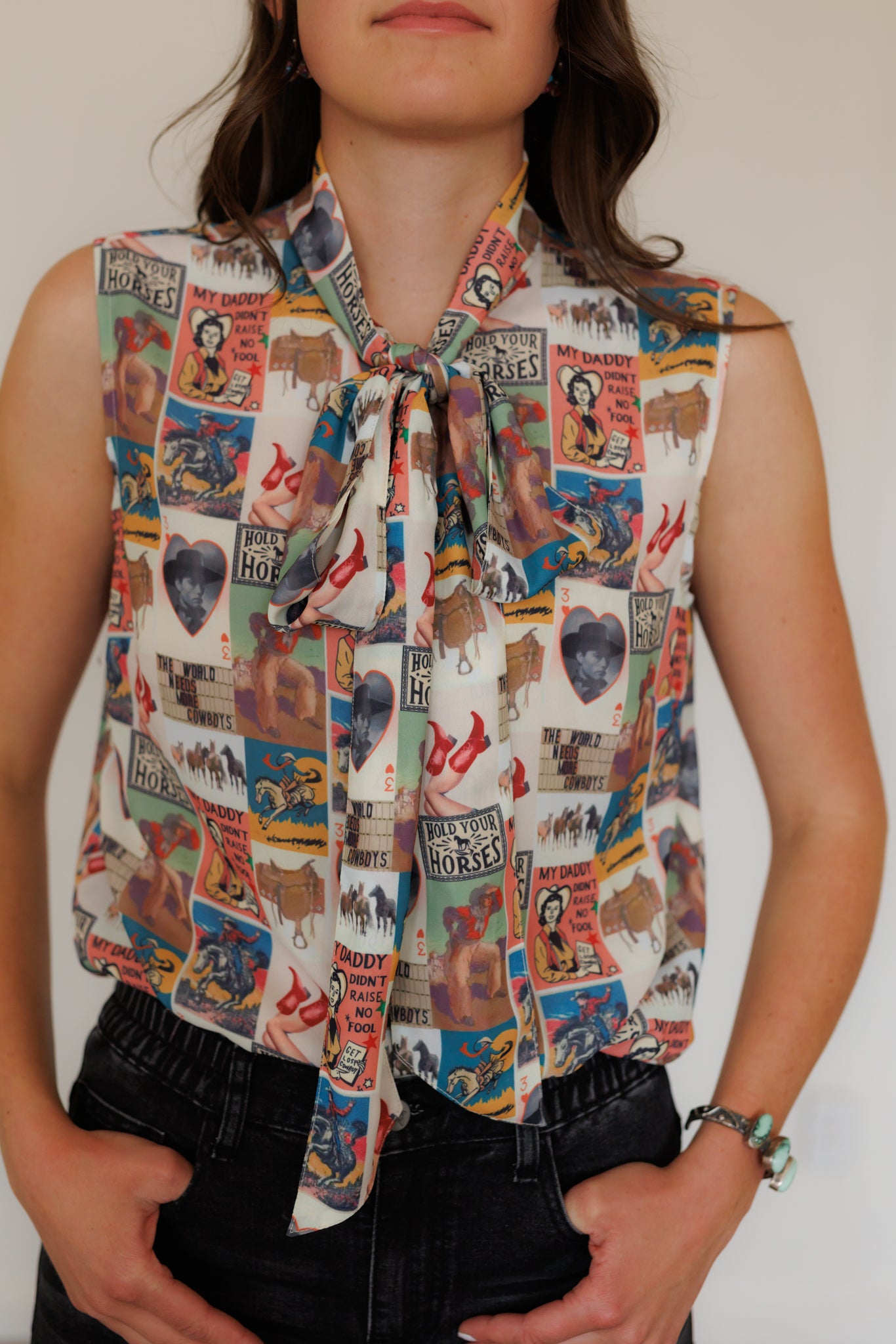 Top, Cowgirl Heart Tie Top HH2089(Pack of 7)