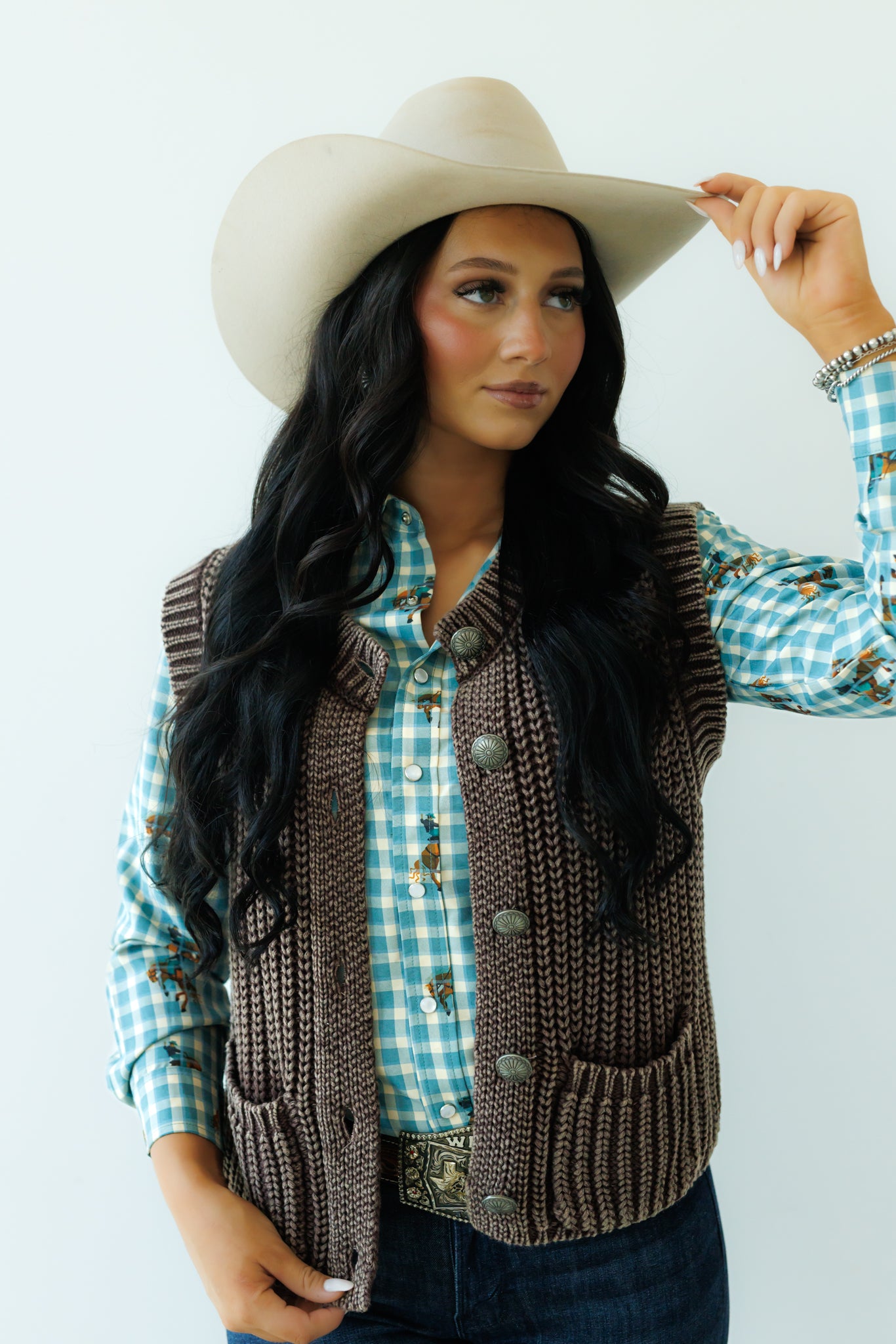 Vest, Brown Corded Concho HH2604(Pack OF 7)