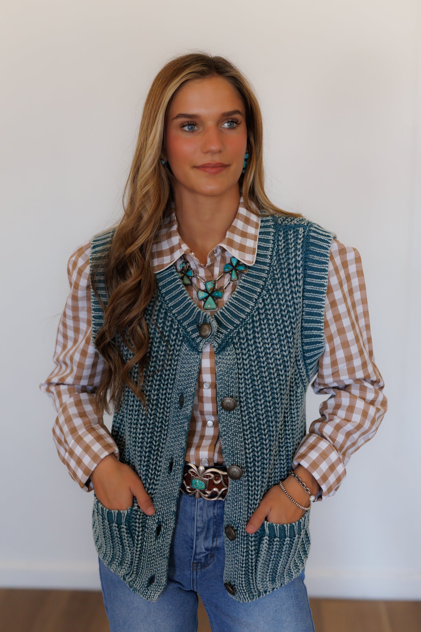 Vest, Teal Corded Concho HH2604(Pack OF 7)