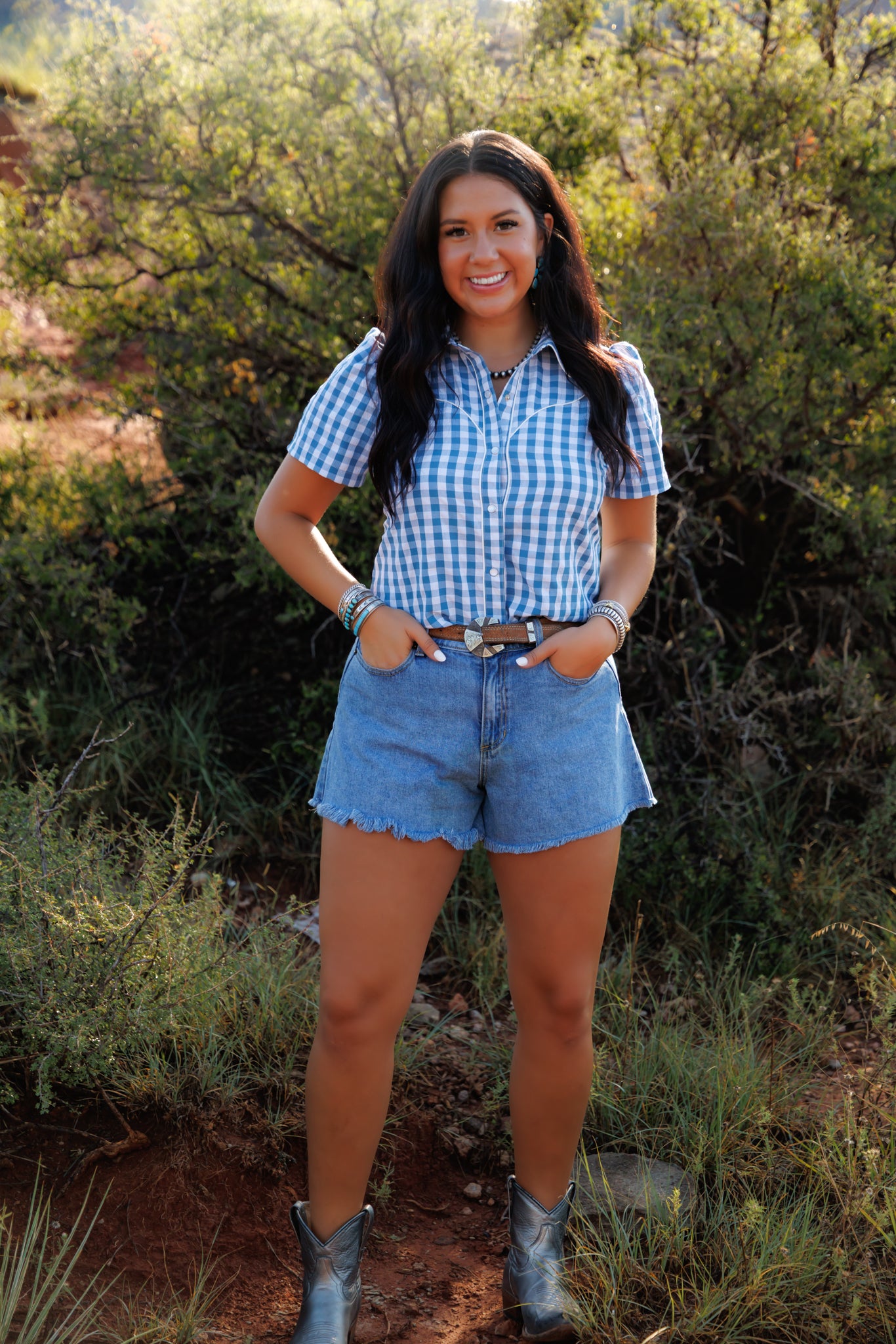 Pearl Snap, Blue Gingham HH2705 (Pack OF 7)