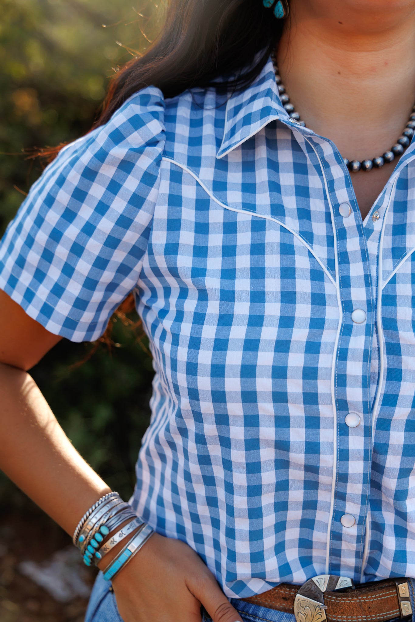 Pearl Snap, Blue Gingham HH2705 (Pack OF 7)