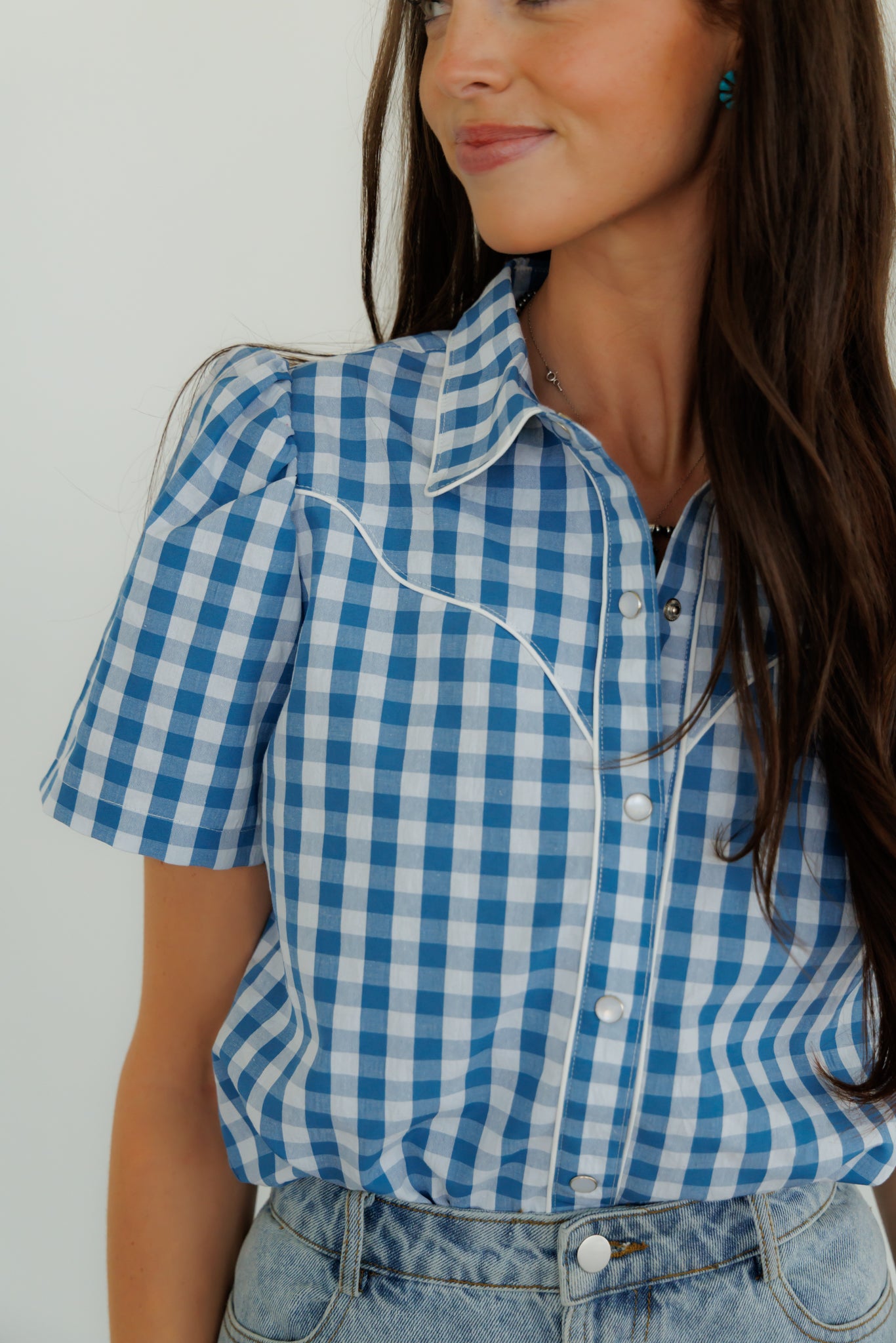 Pearl Snap, Blue Gingham HH2705 (Pack OF 7)