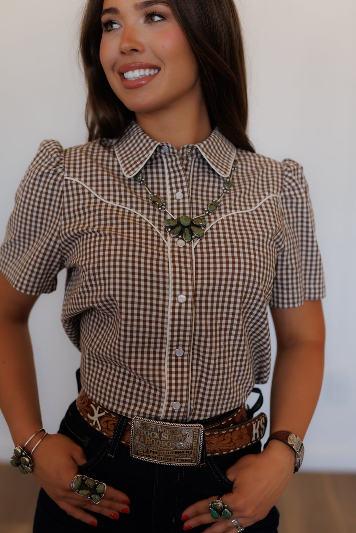 Pearl Snap, Brown Gingham HH2705 (Pack OF 7)