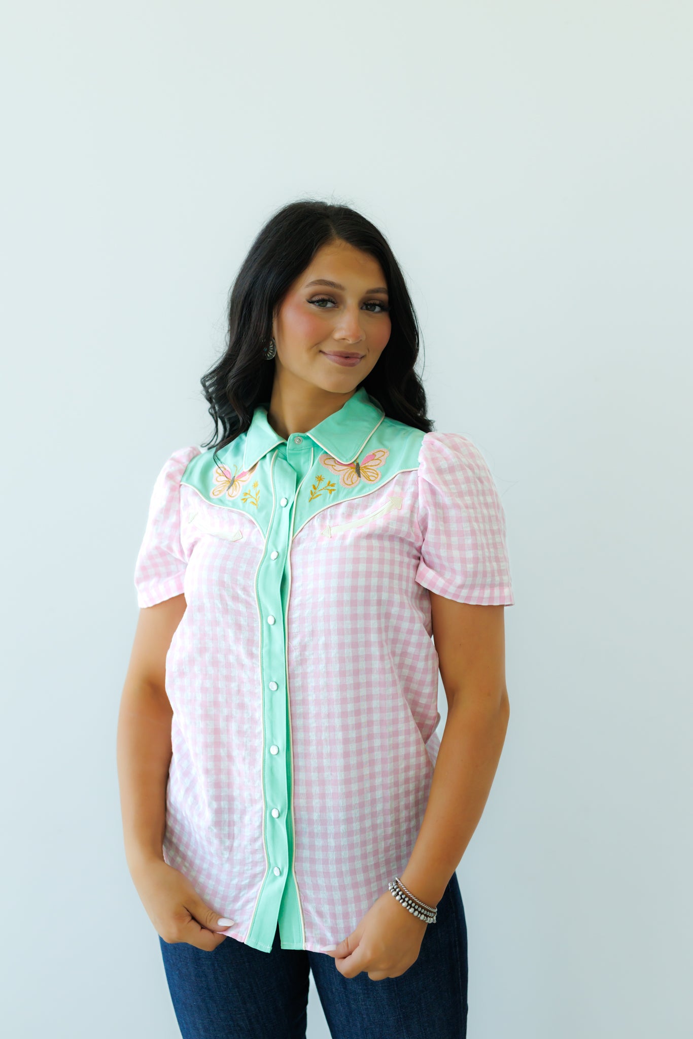 Pearl Snap, Embroidery Butterfly SS HH2705(Pack of 7)