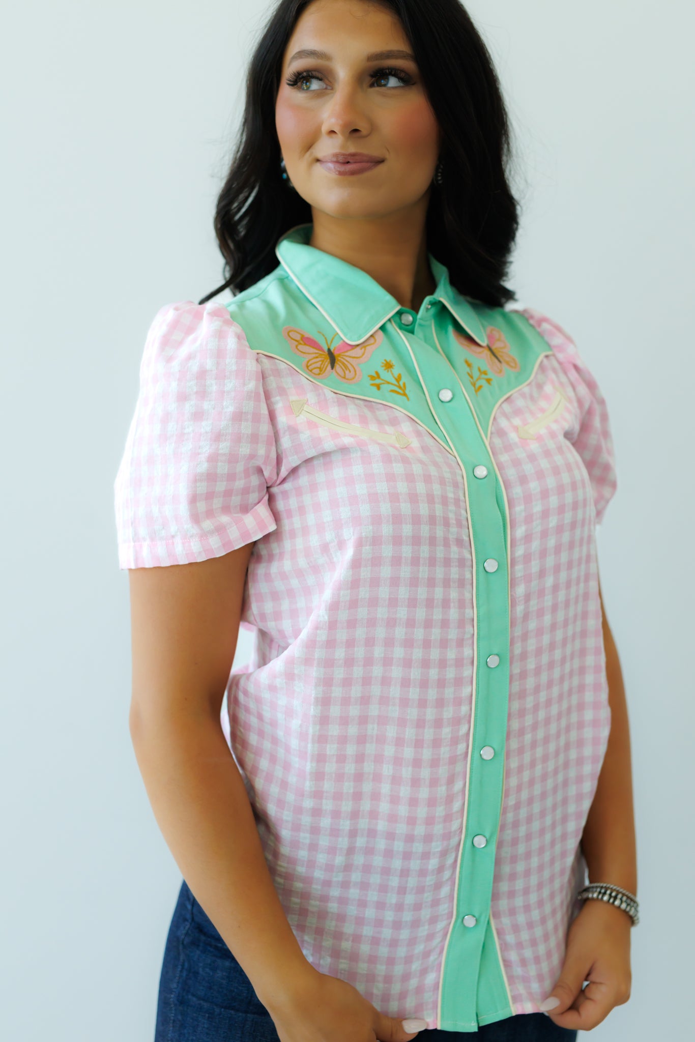 Pearl Snap, Embroidery Butterfly SS HH2705(Pack of 7)