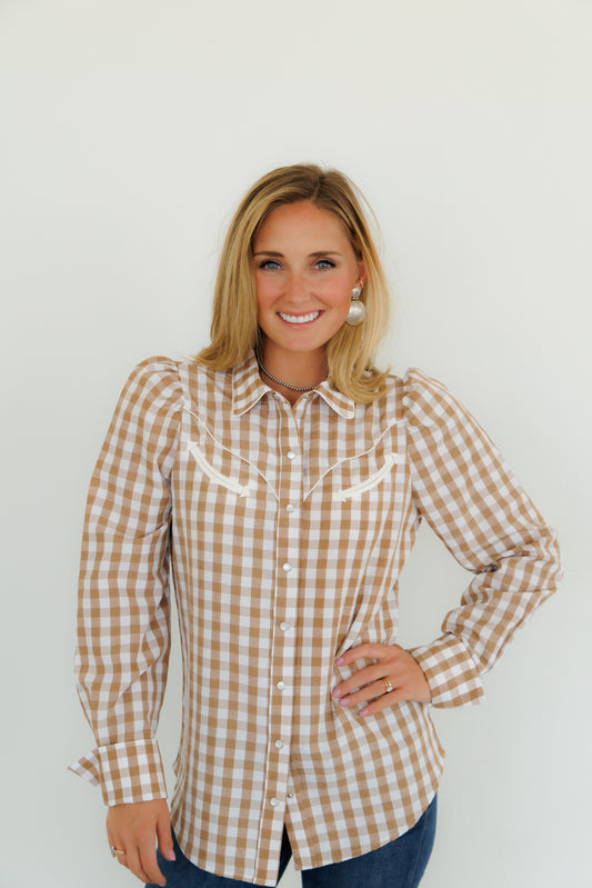 Pearl Snap, Brown Gingham LS HH2708 (Pack OF 7)