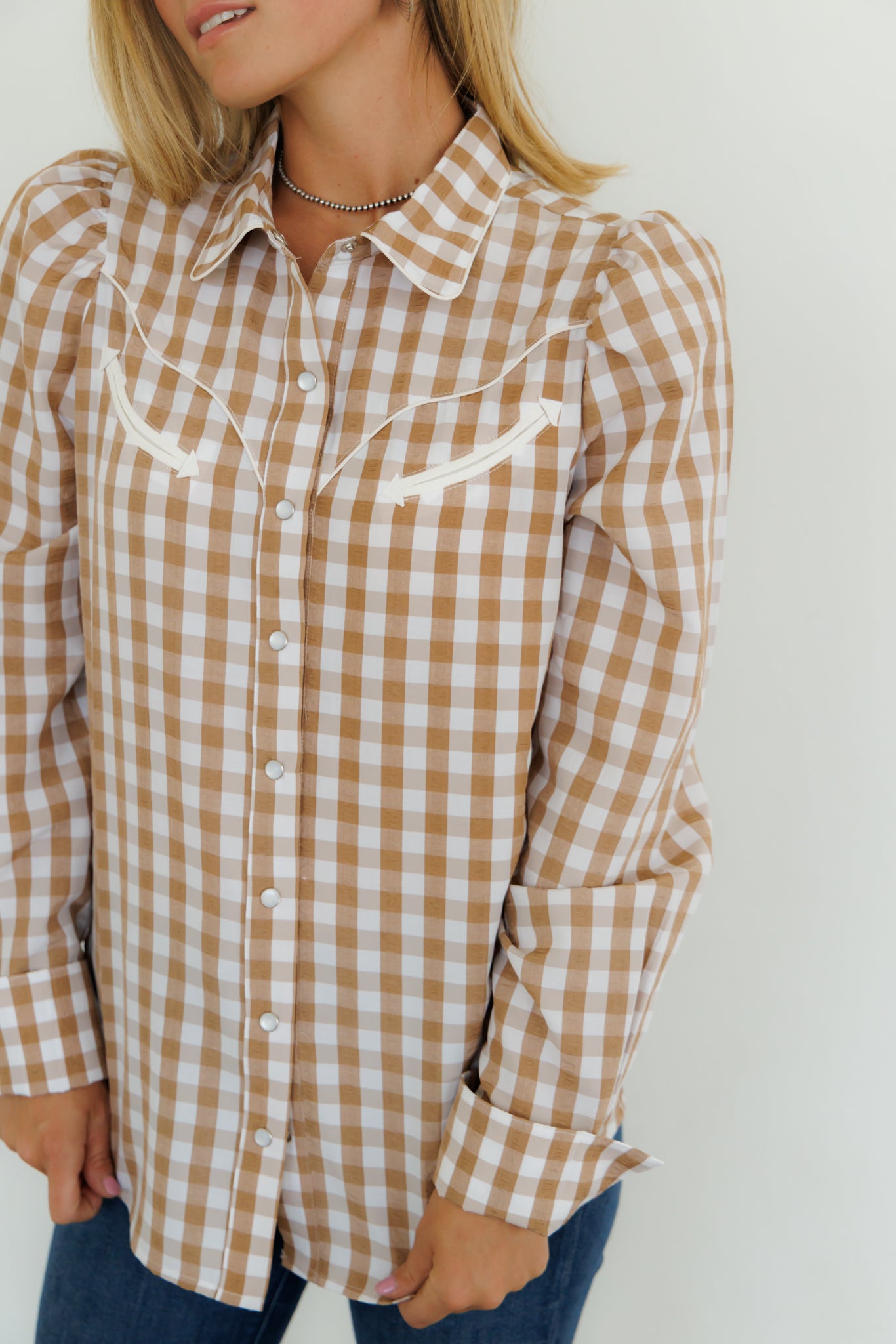 Pearl Snap, Brown Gingham LS HH2708 (Pack OF 7)