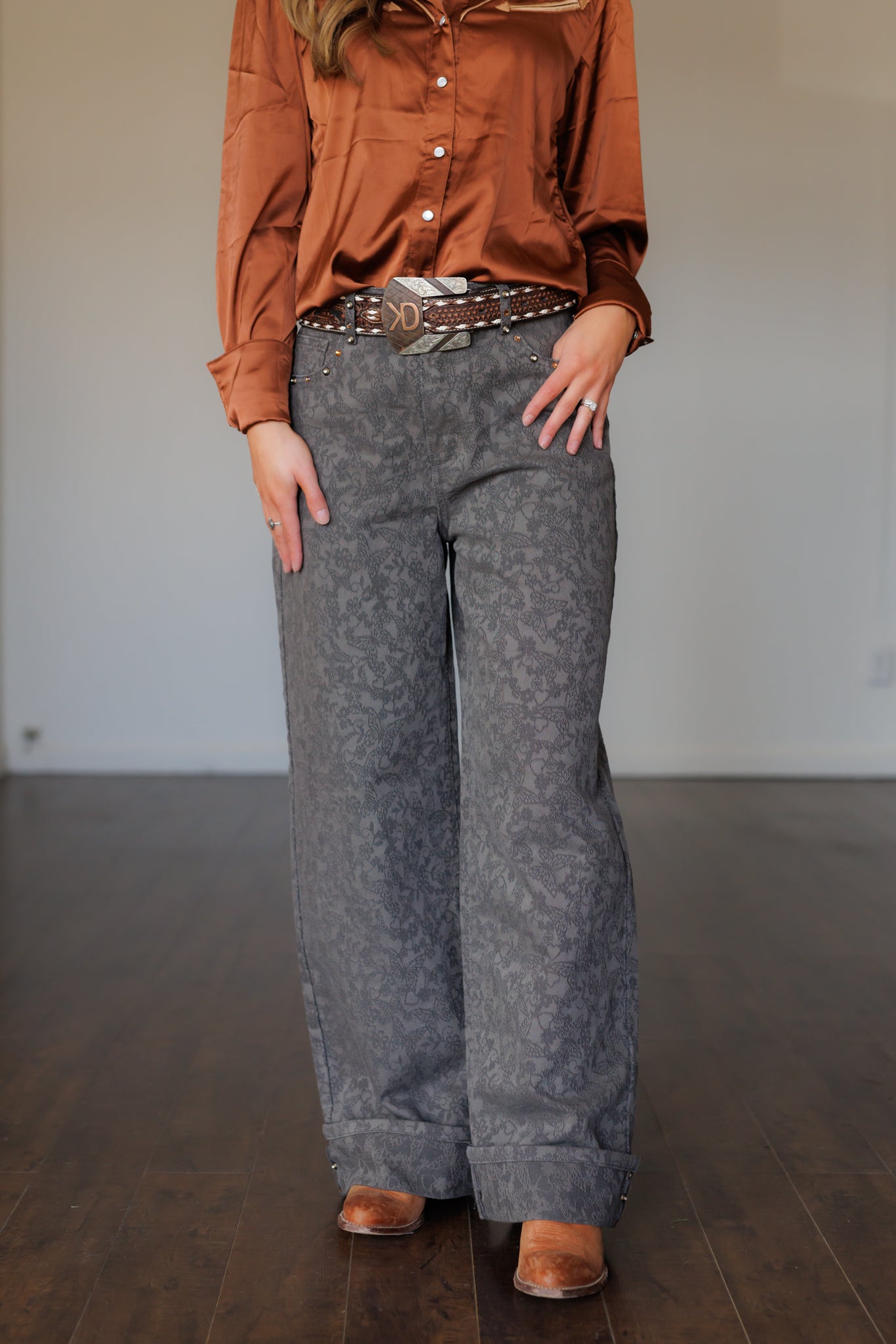 HH8703 Grey Butterfly Cuffed Jeans (PACK OF 7)