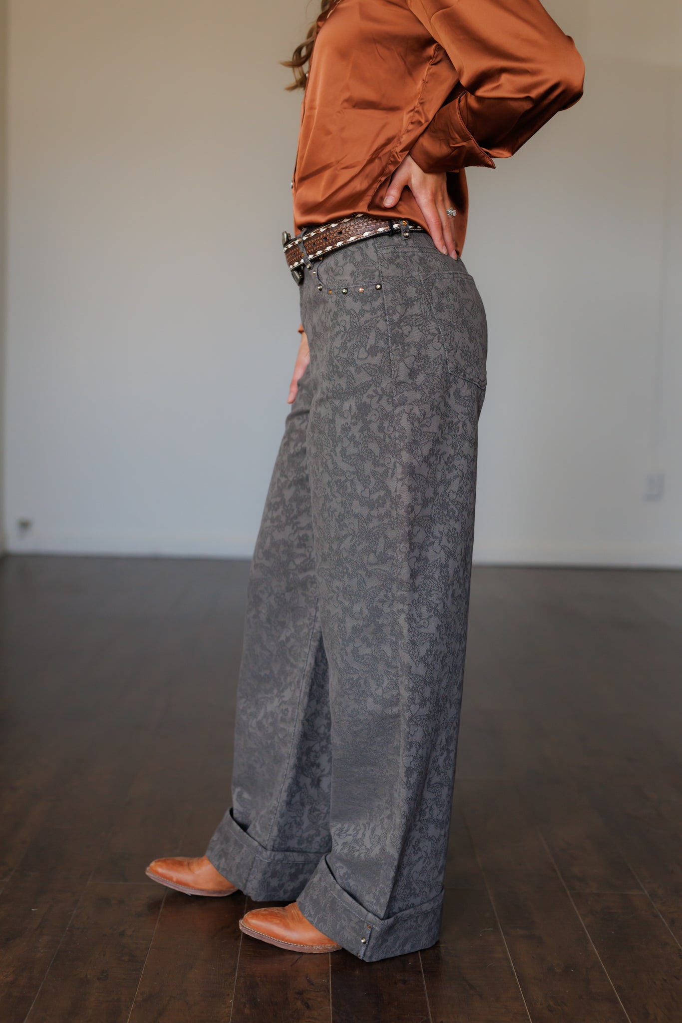 HH8703 Grey Butterfly Cuffed Jeans (PACK OF 7)