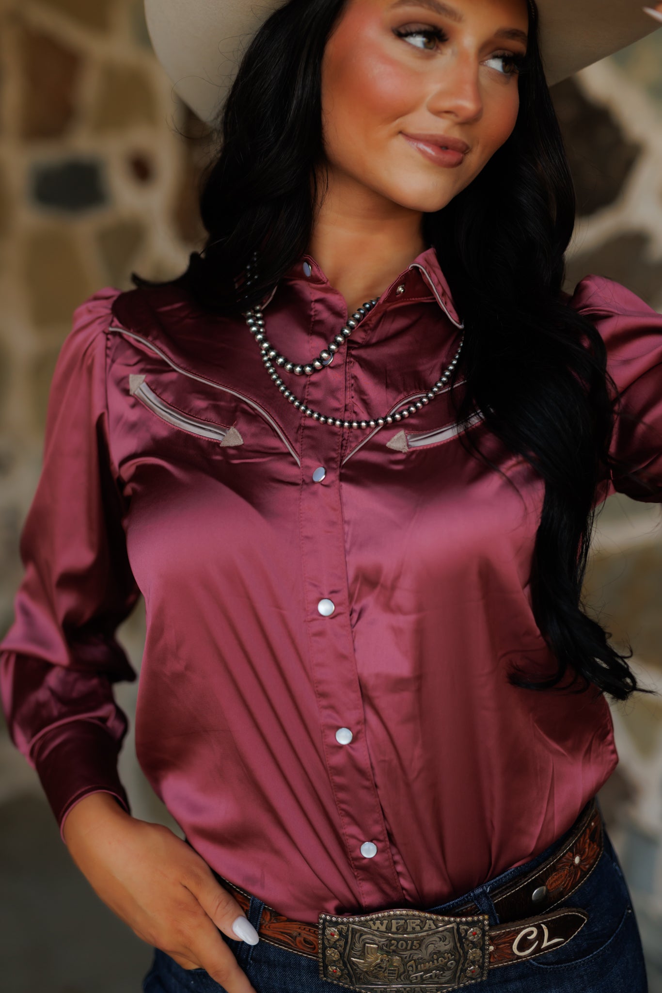 Pearl Snap, Berry Satin LS HH2708 (Pack OF 7)