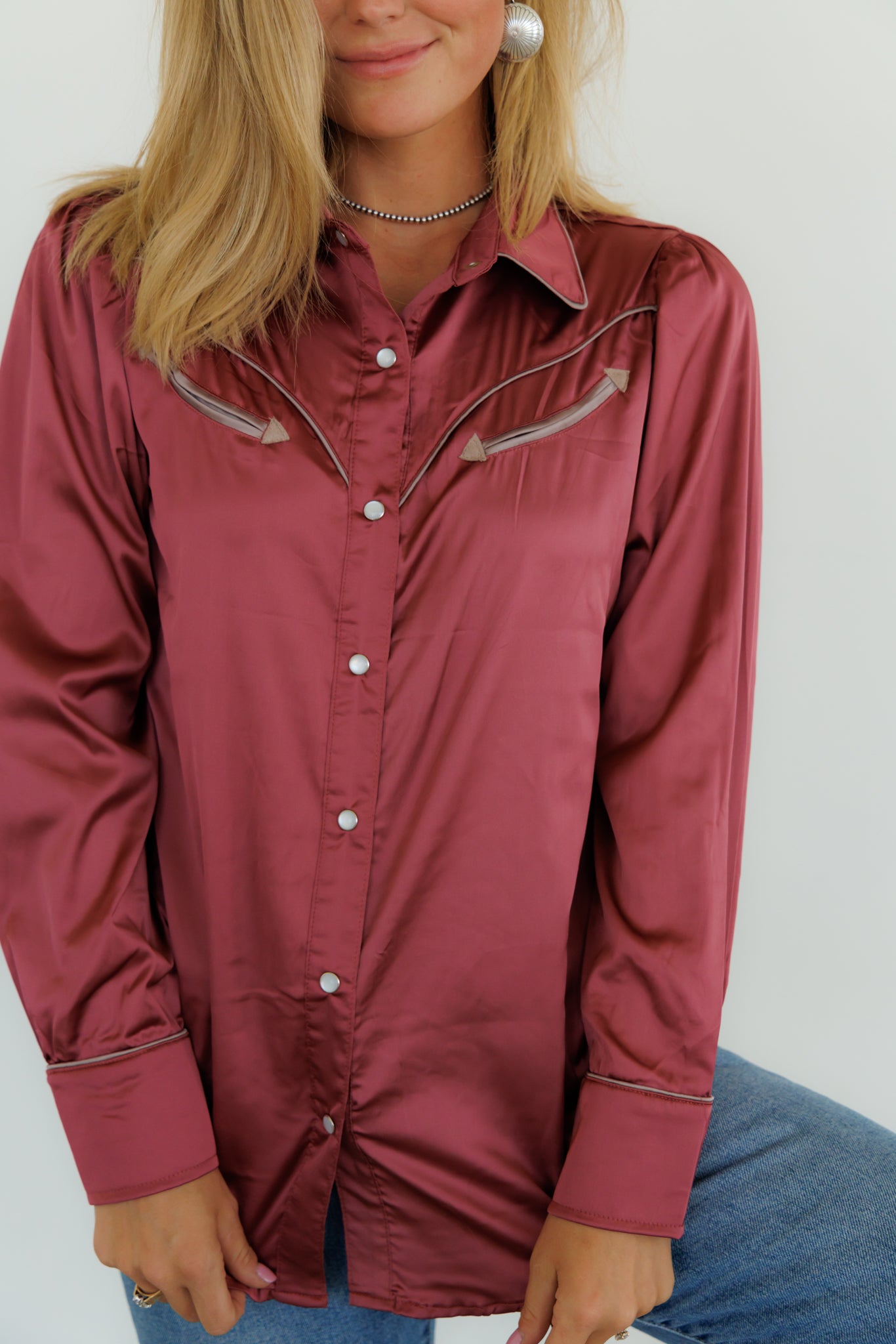 Pearl Snap, Berry Satin LS HH2708 (Pack OF 7)