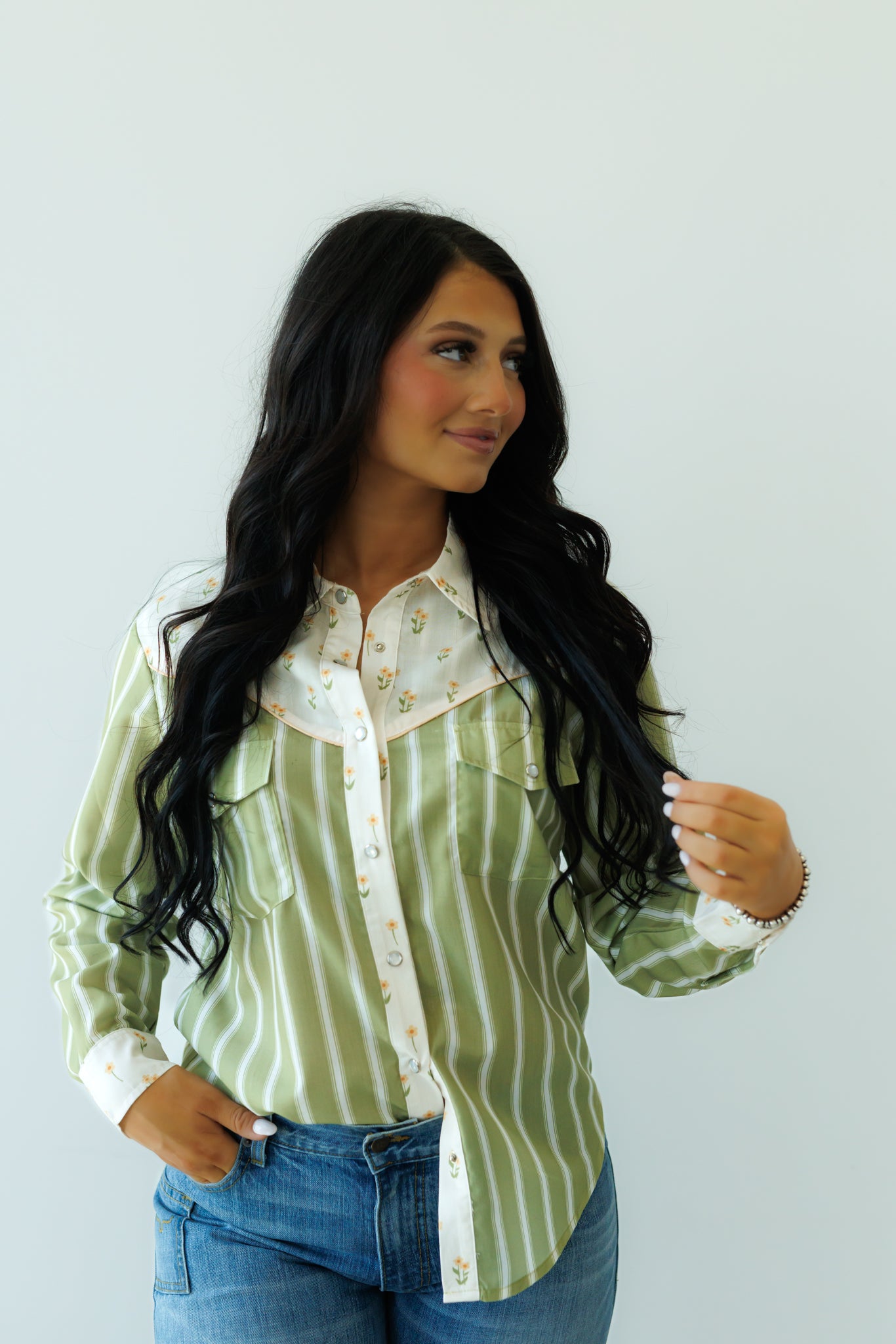 Pearl Snap, Olive Stripe HH2709 (Pack OF 7)