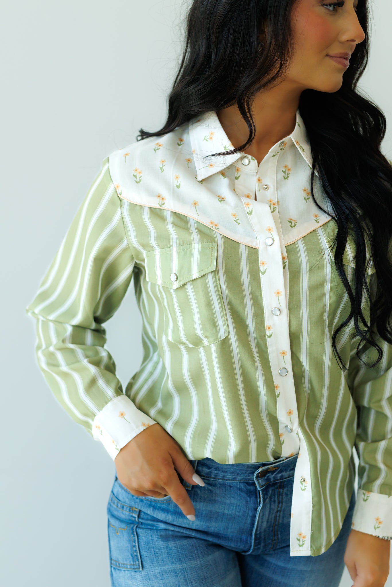 Pearl Snap, Olive Stripe HH2709 (Pack OF 7)