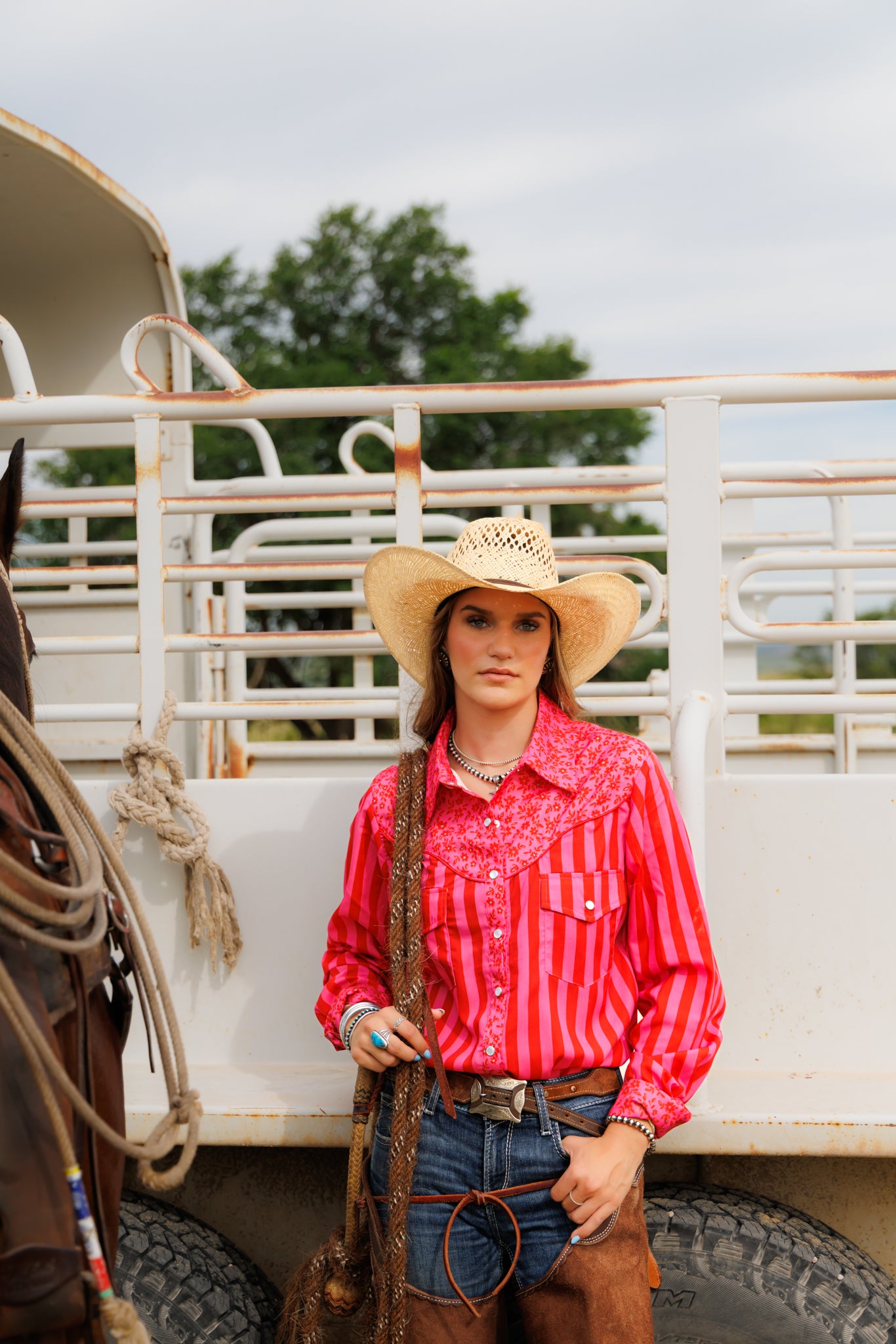 Pearl Snap, Red/Pink Floral Stripe HH2709(Pack of 7)