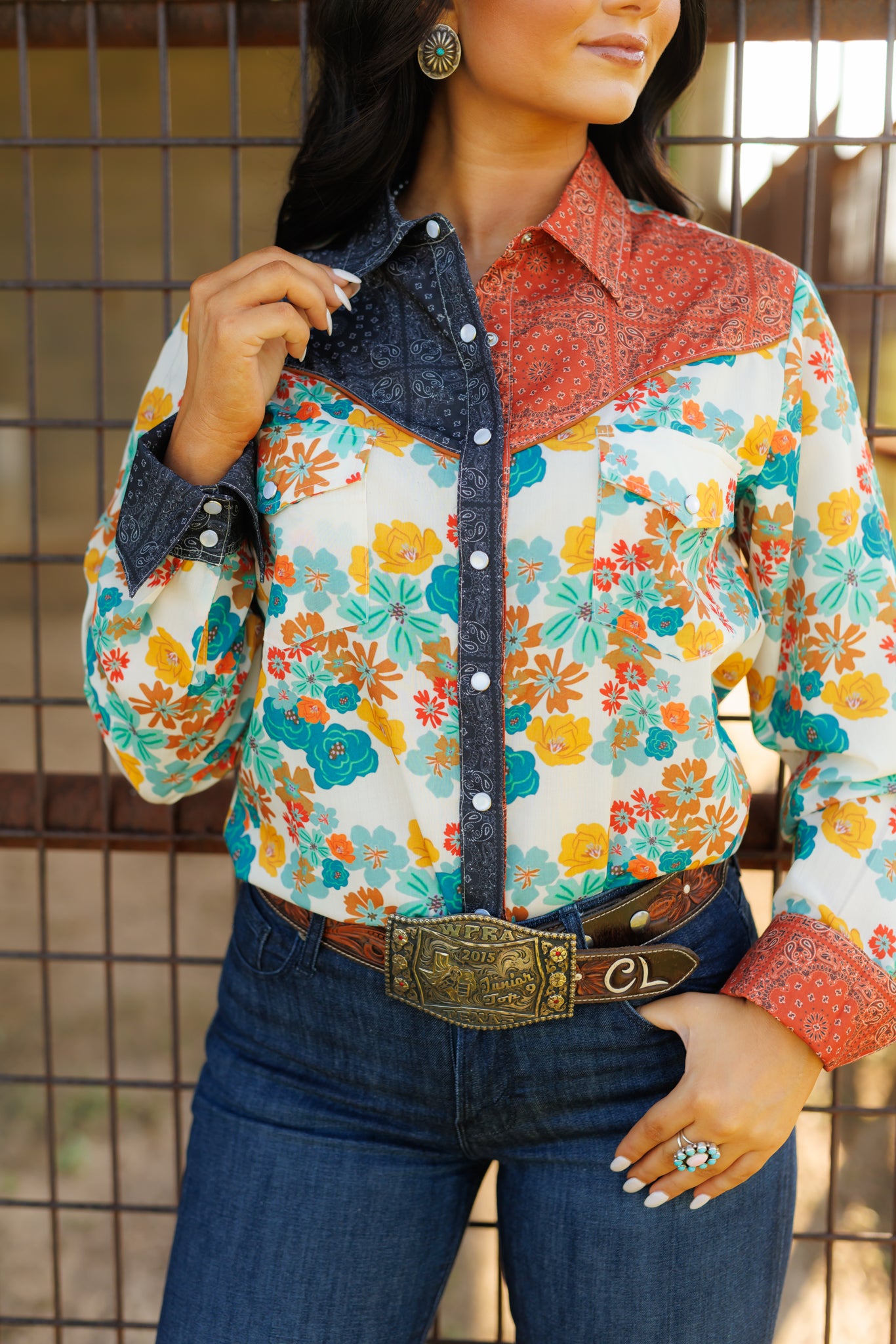 Pearl Snap, Rust Bandana Floral HH2709 (Pack OF 7)