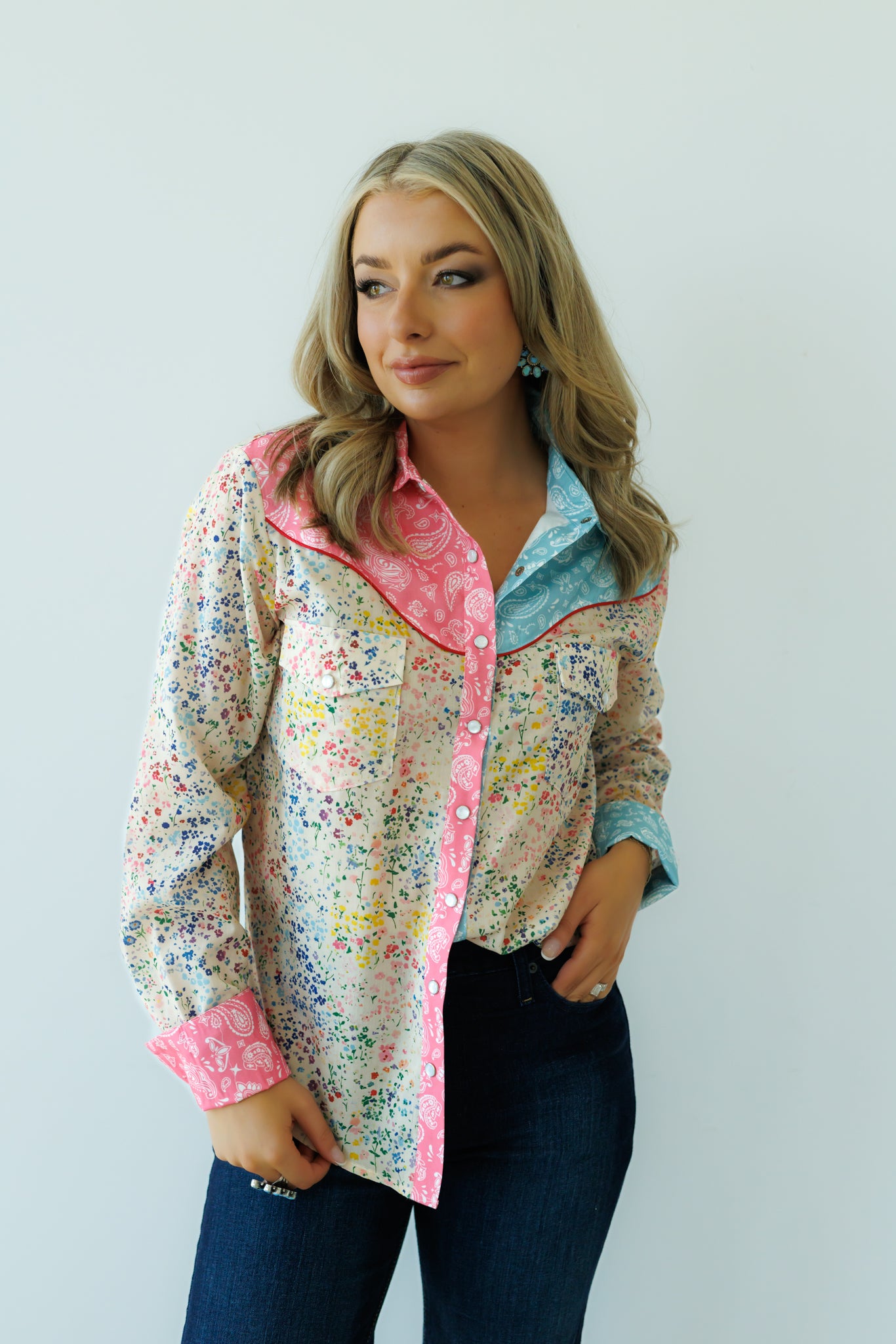 Pearl Snap, Blue PInk Bandana Floral HH2709 (Pack OF 7)