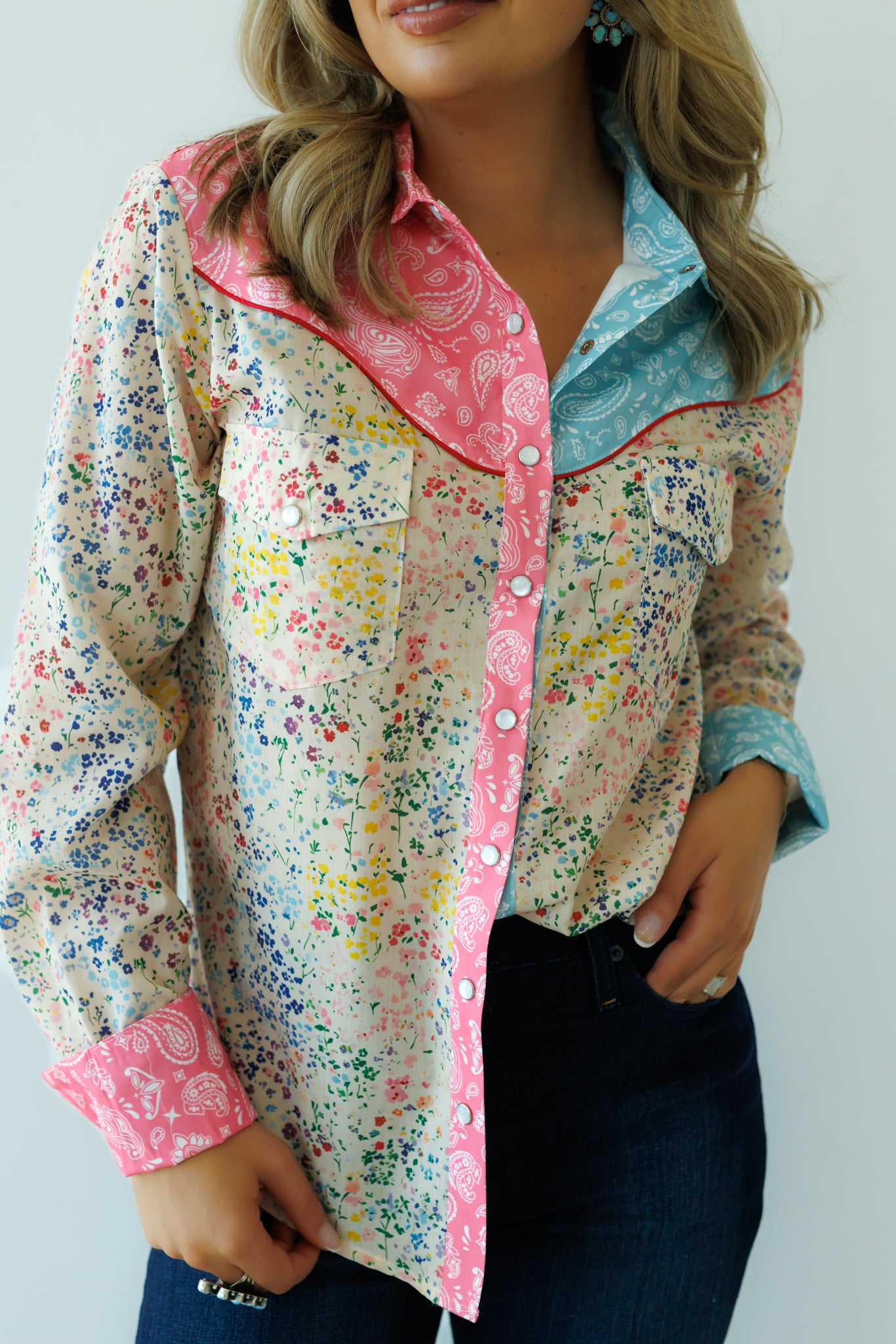 Pearl Snap, Blue PInk Bandana Floral HH2709 (Pack OF 7)