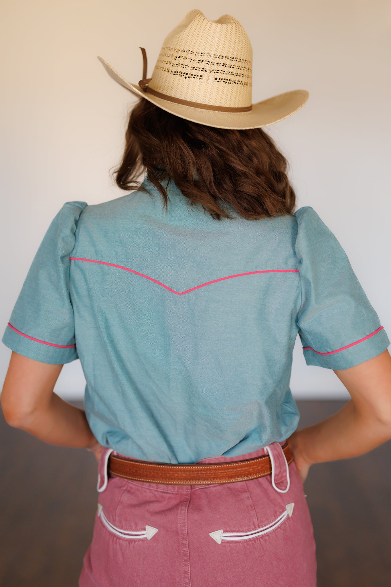 Pearl Snap, Pink Rose Turq SS Chambray HH2737(Pack of 7)